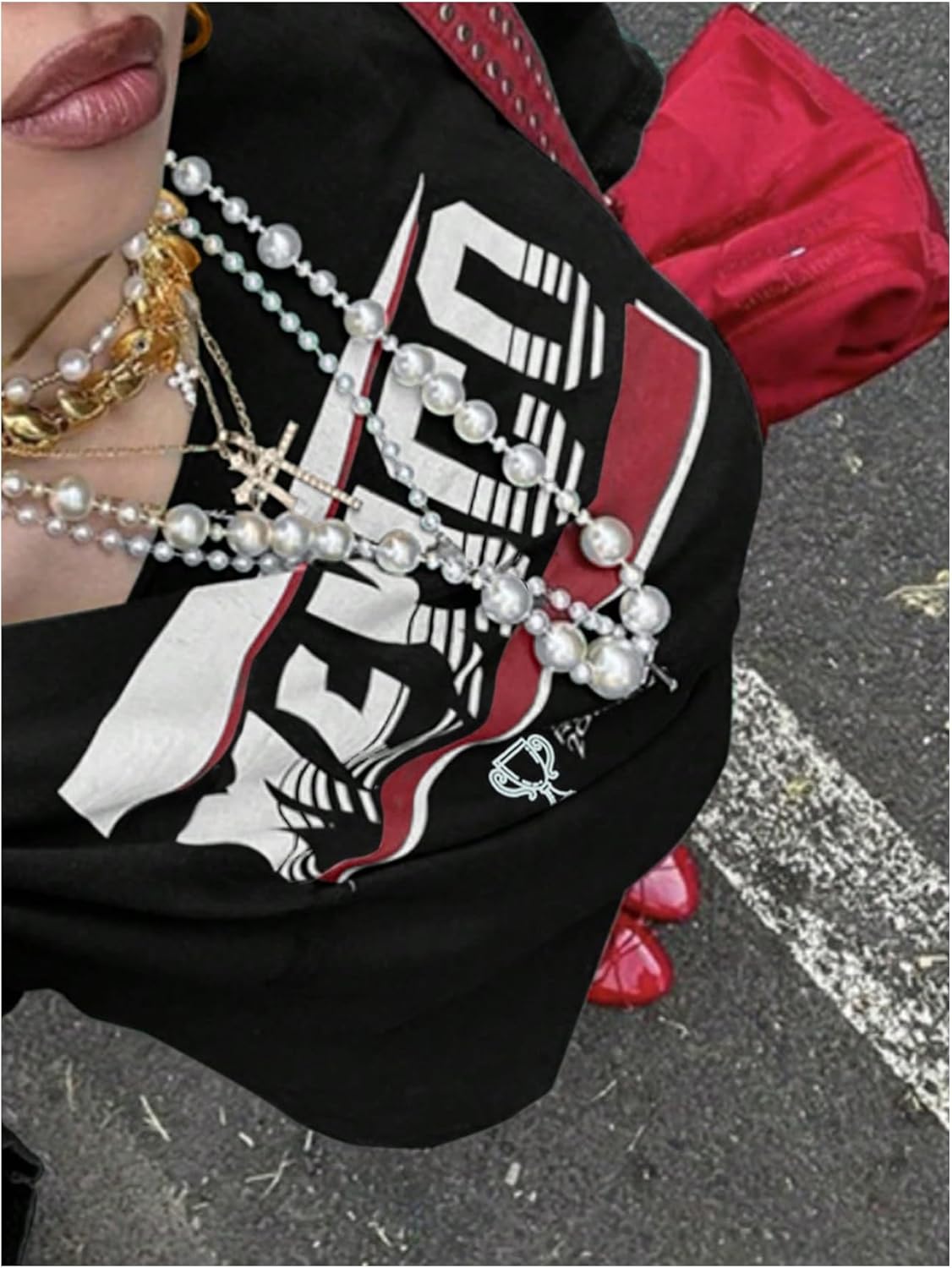 SOLY HUX Women's Letter Graphic Tees Off Shoulder Short Sleeve Asymmetrical Neck Loose T Shirt Tops - Image 3