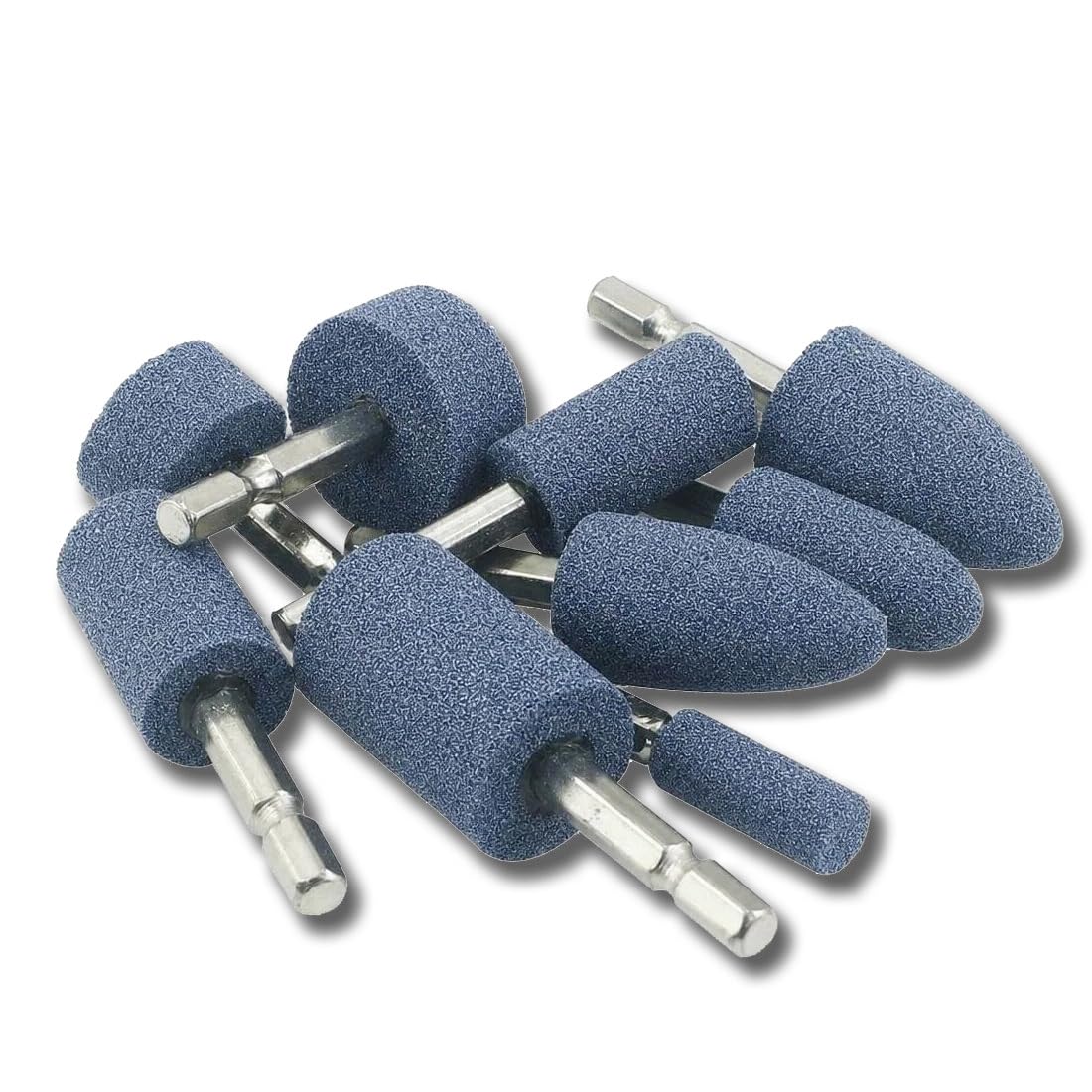 10 Pcs 1/4" Hex Shank Aluminum Oxide Drill Grinding Stones