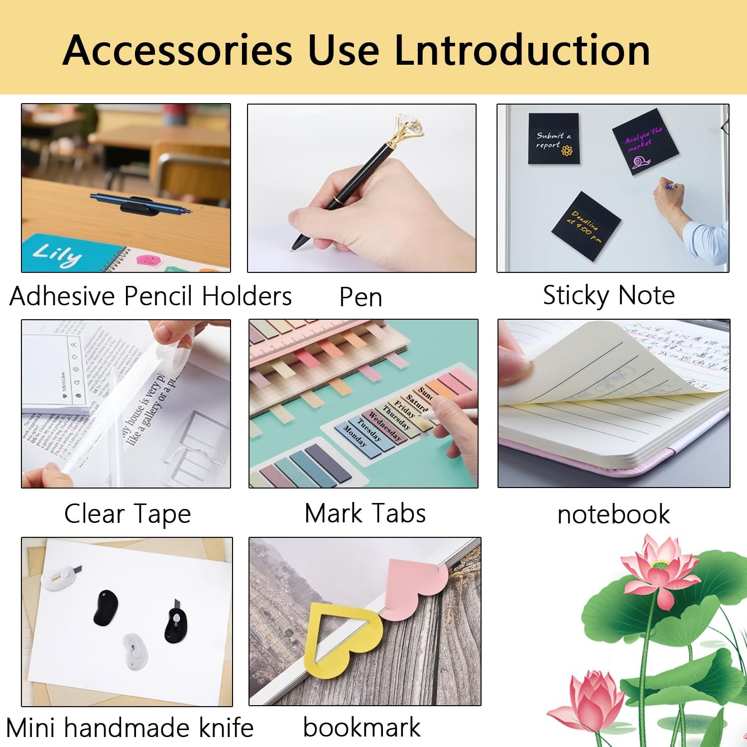 Office Supplies,Desk Accessories,with Stapler, Tape Dispenser,Desk Organizer,Folding Phone Holder,Pen,Journal Notebook,Scissor,Staple Remover,Staples,Clear Tape,Sticky Notes,Paper Clips,Bookmark,Ect