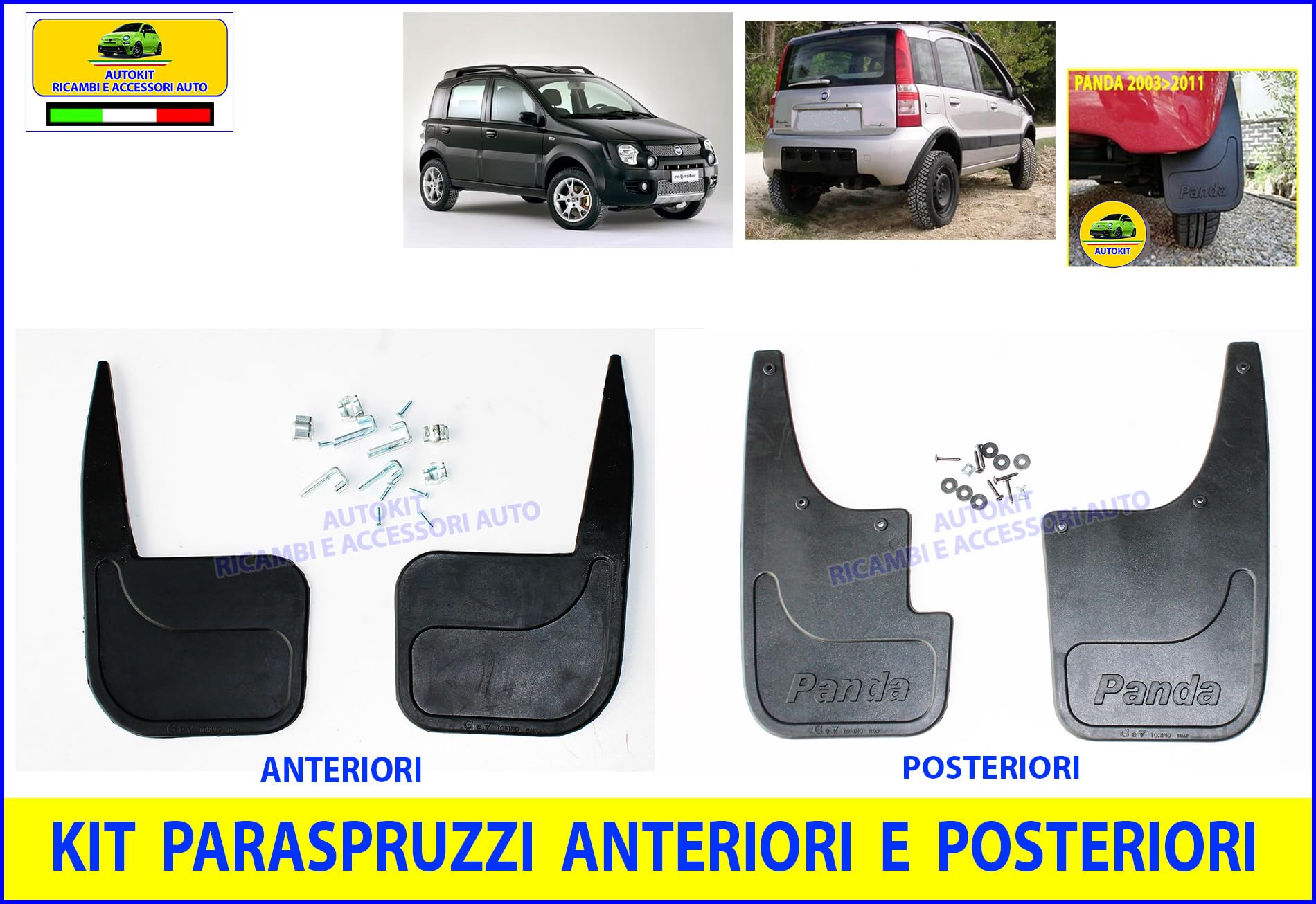 SERIE Paraspruzzi ANTERIORI E POSTERIORI Specifici COMPATIBILI con tutte le Panda modello 169 prodotte dal 2003 al 2011-8017 - 8020