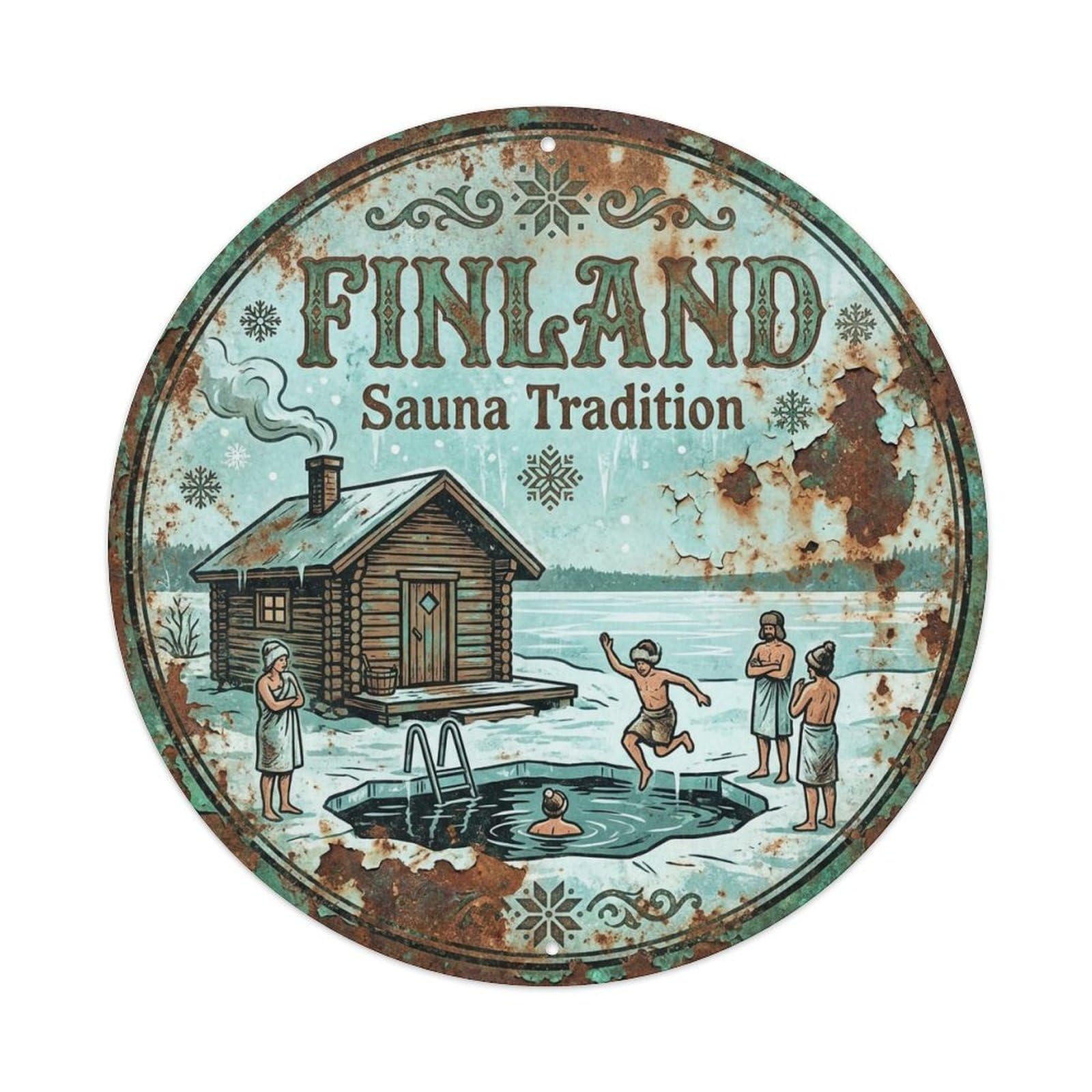 Vintage Travel Finland Celebrated Metal Tin Sign Plaque Wall Decor for Cafe, Club, Garden Round Metal Poster 8x8Inch
