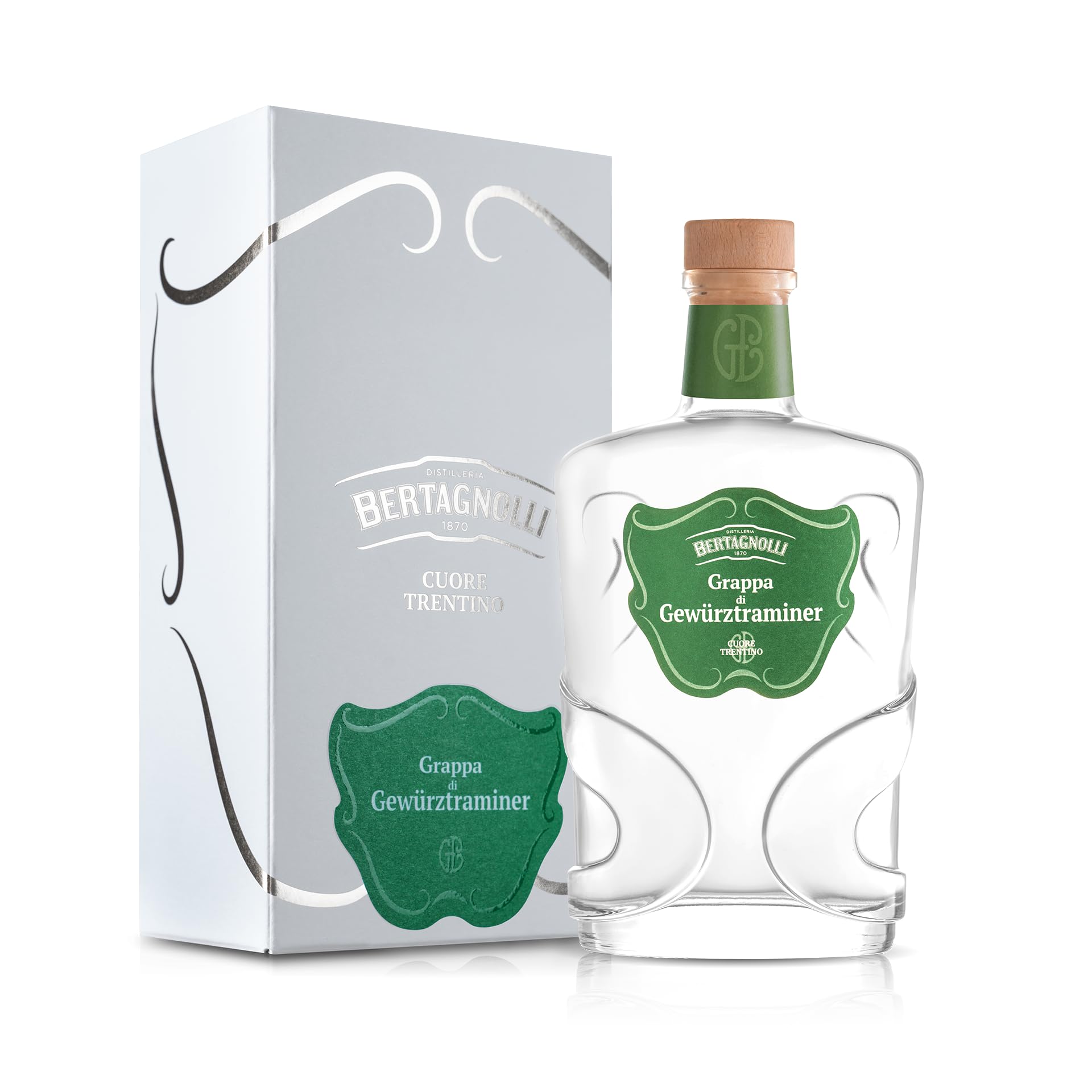 Brennerei Bertagnolli - Grappa di Gewürztraminer Trentino - Flasche 0,70 Liter - 42% Vol. mit hochwertiger Kartonbox