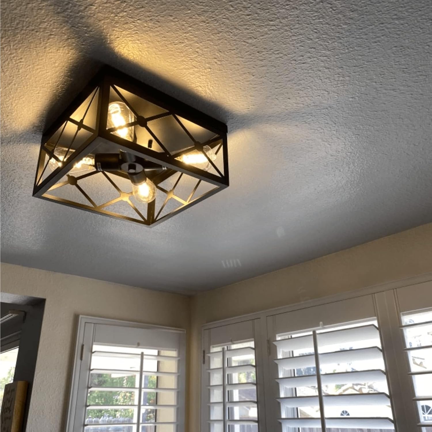 Top Brands Eyassi Farmhouse Flush Mount Ceiling Light, Industrial 4-Light Farmhouse Light Fixtures, Vintage Black Metal Cage E26 Close to Ceiling Light Fixtures for Kitchen Island Living Room Bedroom Entryway