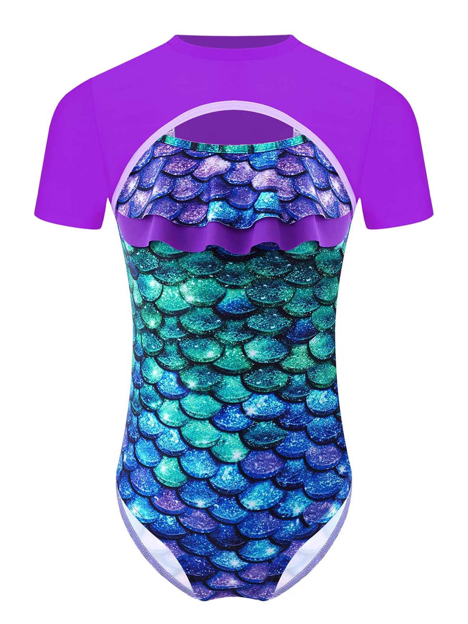 Nyeemya Traje de Baño para Niñas Bañador de Una Pieza con un Pareo Leotardo sin Mangas de Baño para Natación Piscina 5-16 años