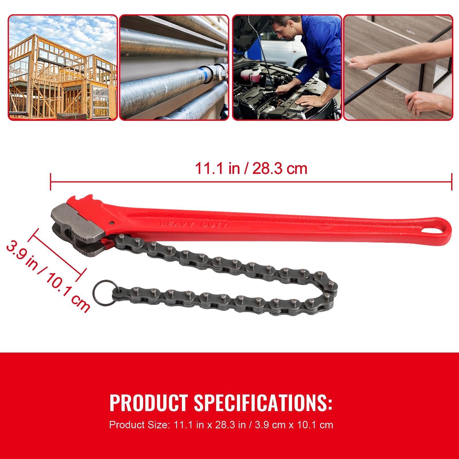 Klucz łańcuchowy 36", wytrzymałe narzędzie do rur filtra oleju, zakres od 4-1/2" do 7-1/2", długość łańcucha 30" (760 mm) do prac hydraulicznych