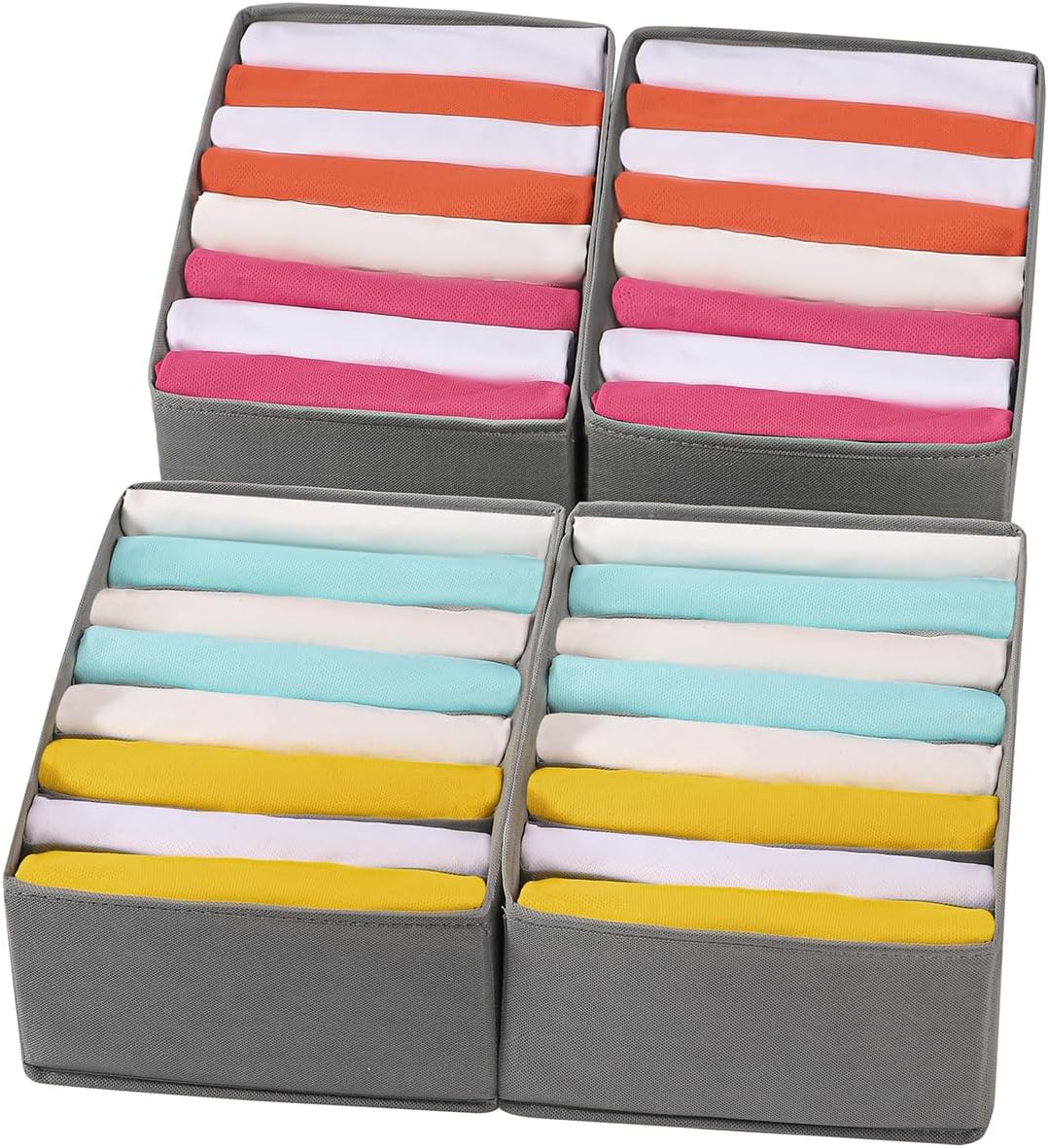 Coorganisers4 Packs T-shirt Drawer Organizers for Clothing,8 Grids Compartment Wardrobe Storage Box, Clothes Organizer for Folded Clothes, T-shirt, Legging-12.59''x9.05''x5.9 Grey 8 GRIDS-UPGRADED HEIGHT