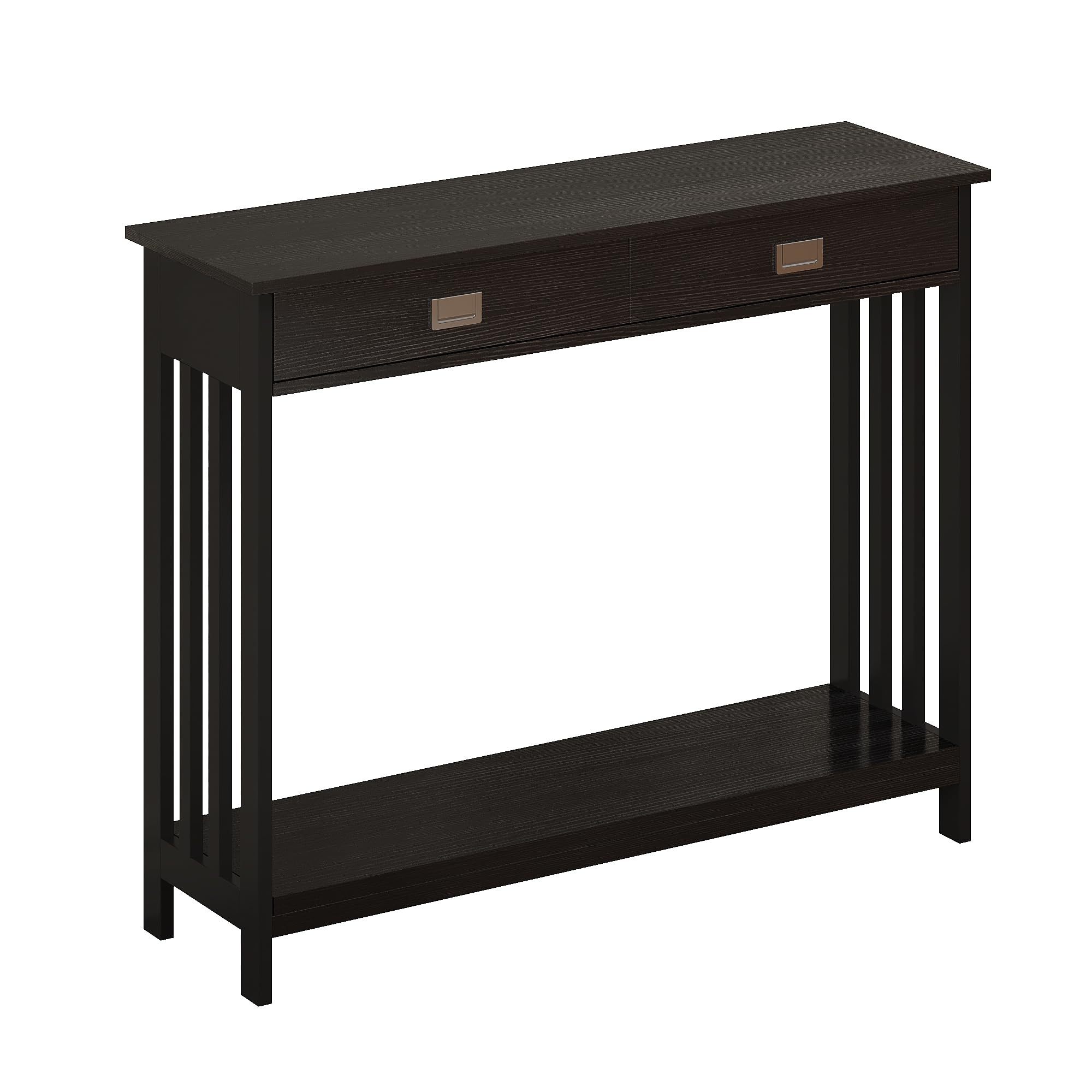 Mesa de entrada negra con cajón, mesa consola estrecha, mesa de sofá con estante de almacenamiento para entrada, sala de estar y pasillo 8