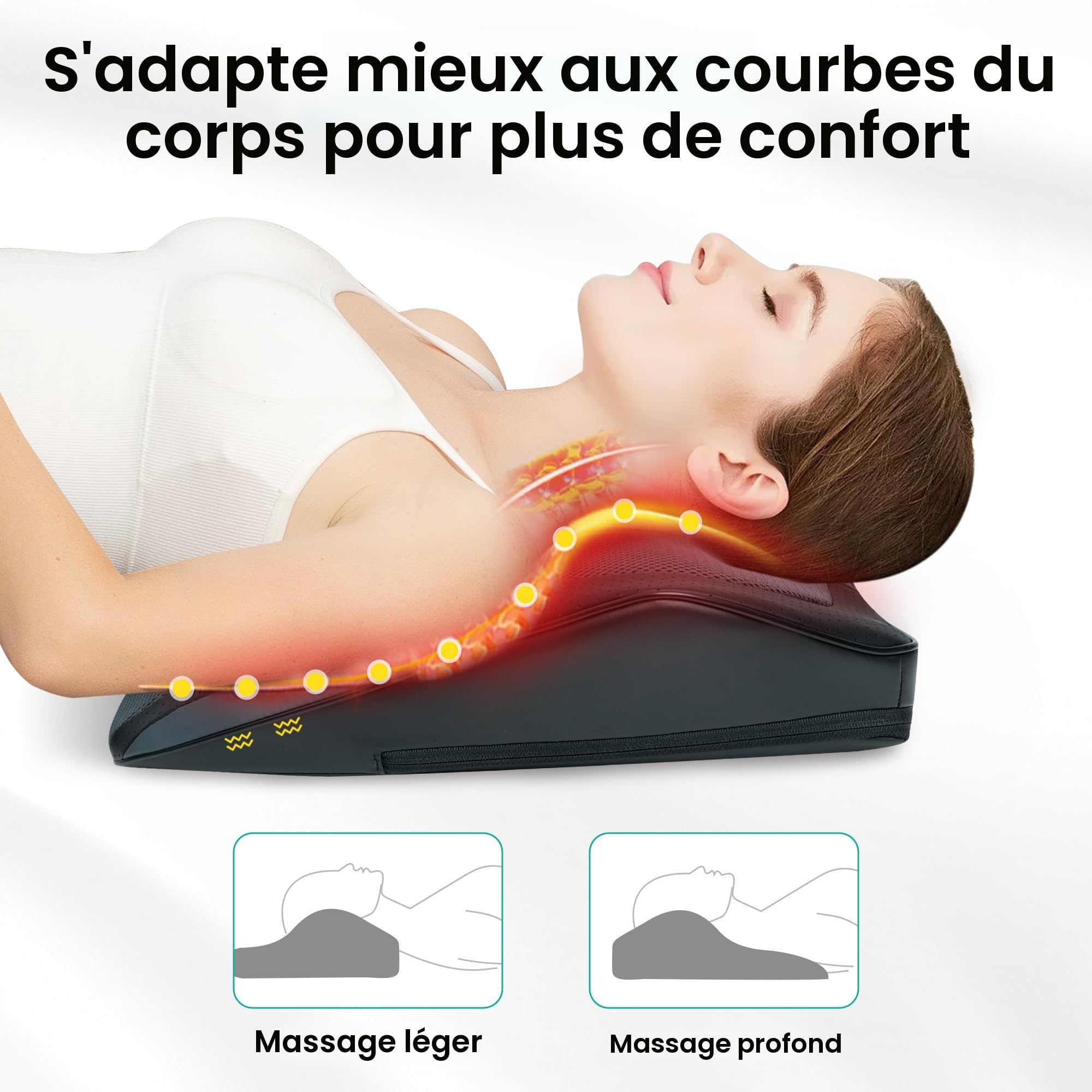 Snailax Masseur de Dos Shiatsu avec Chaleur, Coussin de Massage 3D à 8 Nœuds pour Nuque, Épaules, Dos et Jambes, 3 Niveaux de Chauffage, Maison Bureau Voiture, Cadeau Femme Homme Maman Papa