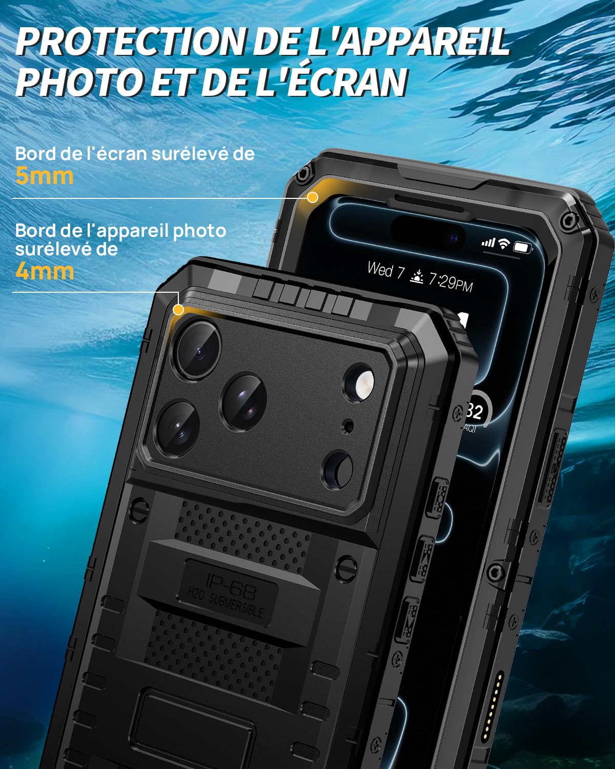 seacosmo Coque pour iPhone 17 Pro Max, IP68 Étanche 360 Intégrale Protection Étui avec Protecteur d'Écran, Militaire Antichoc Double Renforcée Imperméable Robuste Armure Métal Coque 17 Pro Max - Noir