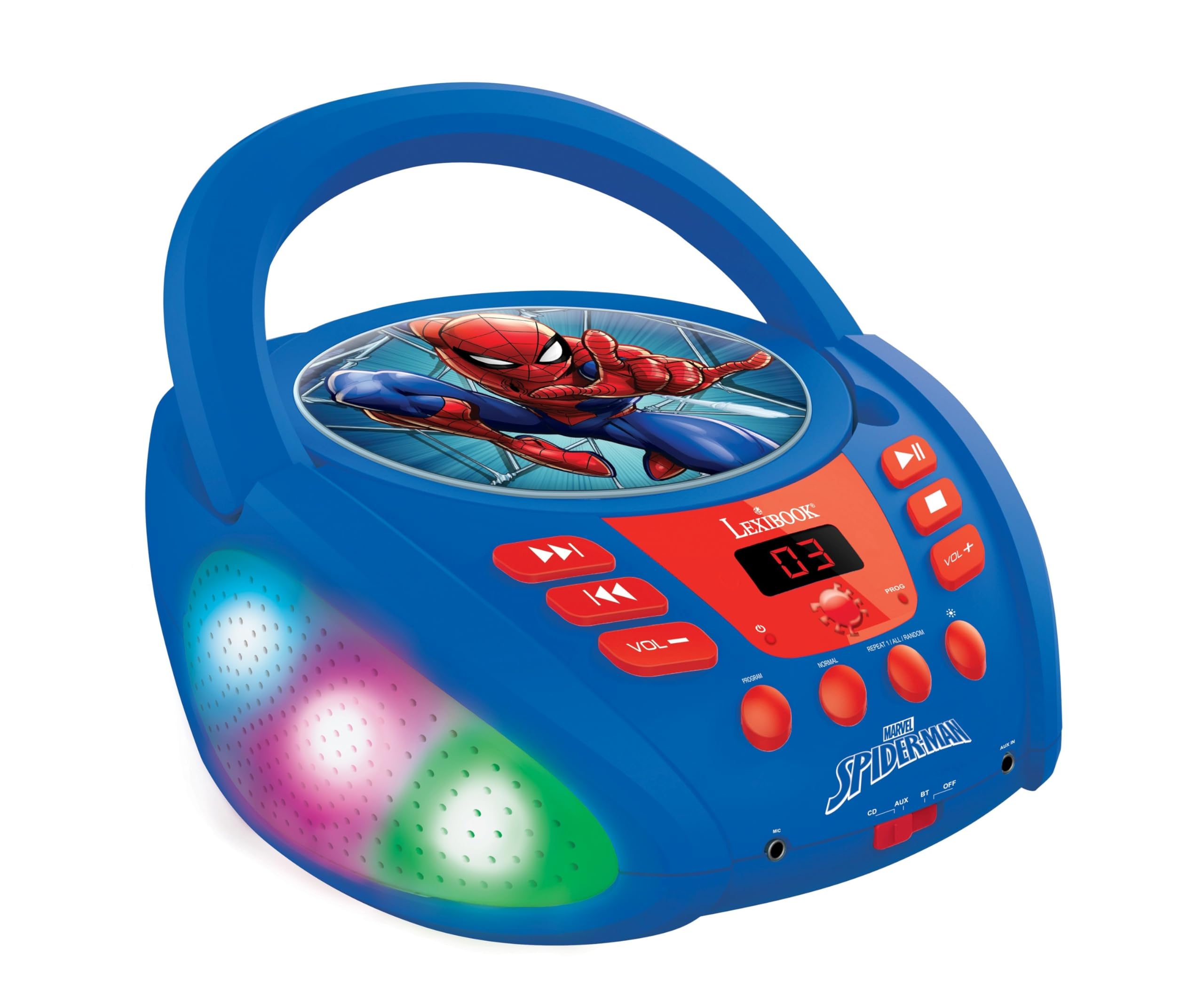 Lexibook, Spider-Man, Bluetooth Cd Player For Kids, Portable, Multicoloured Effects, Microphone Jack, Aux-In Jack, Ac Or Battery-Operated, Light 3380743125374
