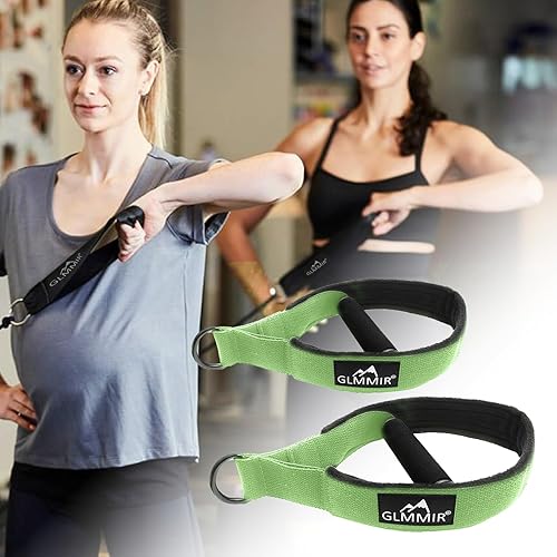 Miniatura 6 de Correas de doble bucle de Pilates - Asa de metal con anillo en D, 2 unidades Verde con mango,Negro (Black with handle),Rosa con
