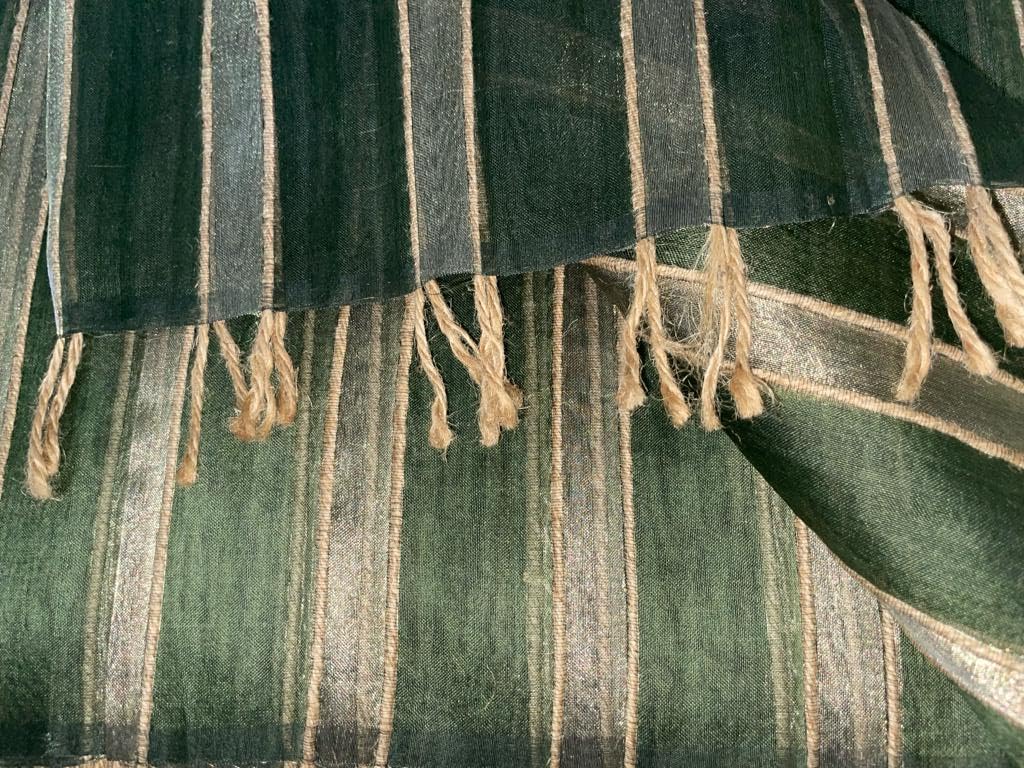 Tissu Organza De Soie Rayé Plissé - Vert Pin, 138cm De Large - Pour Déco Et Couture