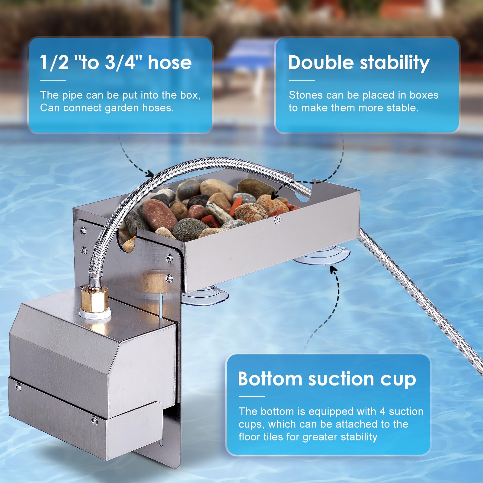 Llenador automático de agua para piscina, llenado automático, control de nivel de agua de cascada con válvula flotante para piscina, spa, estanque, piscina, llenado automático (plateado)