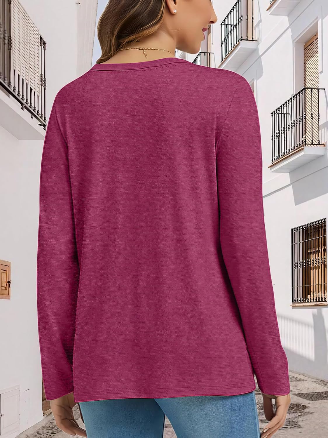 Womens Hiking Mountain Shirt Nature Sunrise Funny Pine Tree River Graphic T Shirt Long Sleeve Workout Tee Top - Image 5