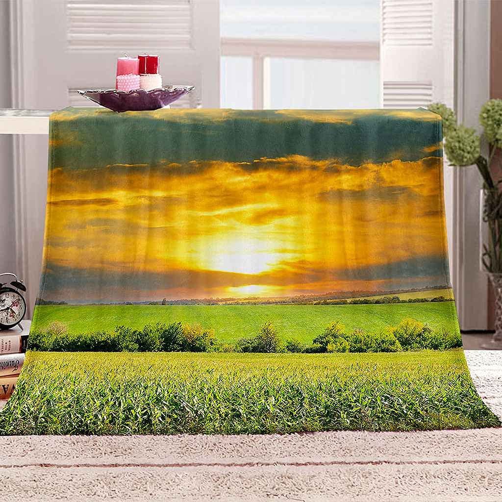 Couverture flanelle haut de gamme au motif coucher du soleil en 3D
