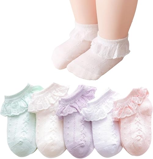 CUTEABLY Baby Girls Cotton Ruffle Socks, Black White Red Pink Cream