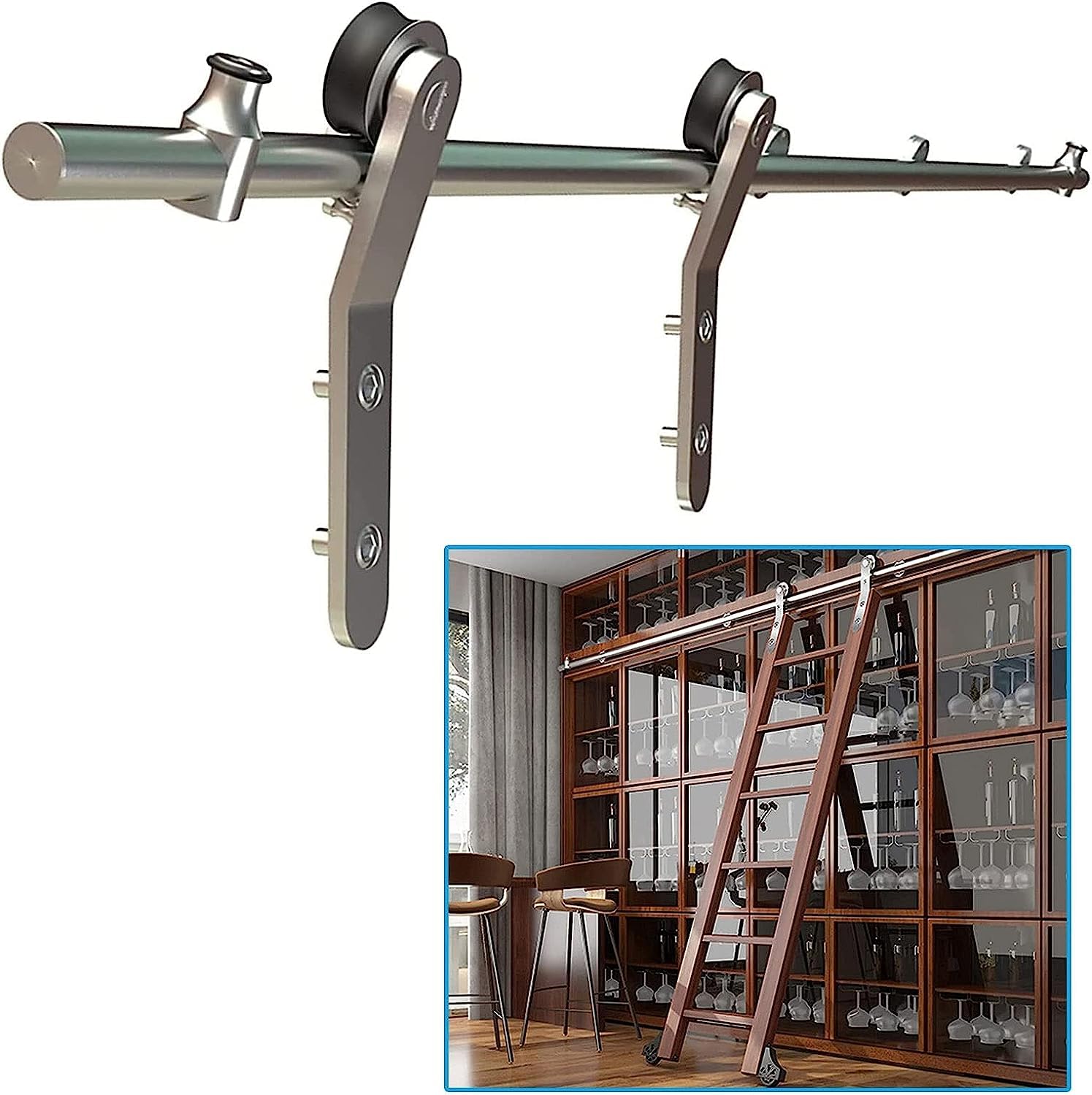 Kit de porte de grange coulissante rail échelle mobile tube rond quincaillerie bibliothèque coulissante