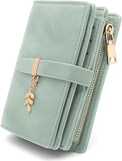 Women's Wallet Small Wallet PU Leather RFID Clasp Elegant Card Coin Purse for Women with 17 Credit Card Holder Zipper,Green,14x9.5x4cm, Modern