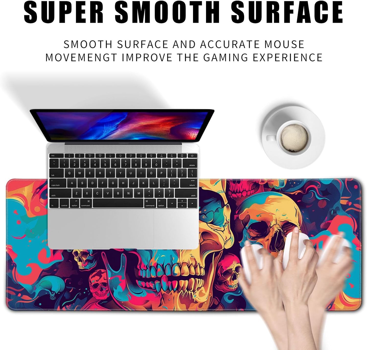 Desk Mat Psychedelic Desk Accessories Skulls Extended Gaming Mouse Desk Pad Decorations for Office Keyboard Mousepad Mat31.5x11.8in, Stitched Edge Non-Slip Bottom Large Mouse Pad image 2