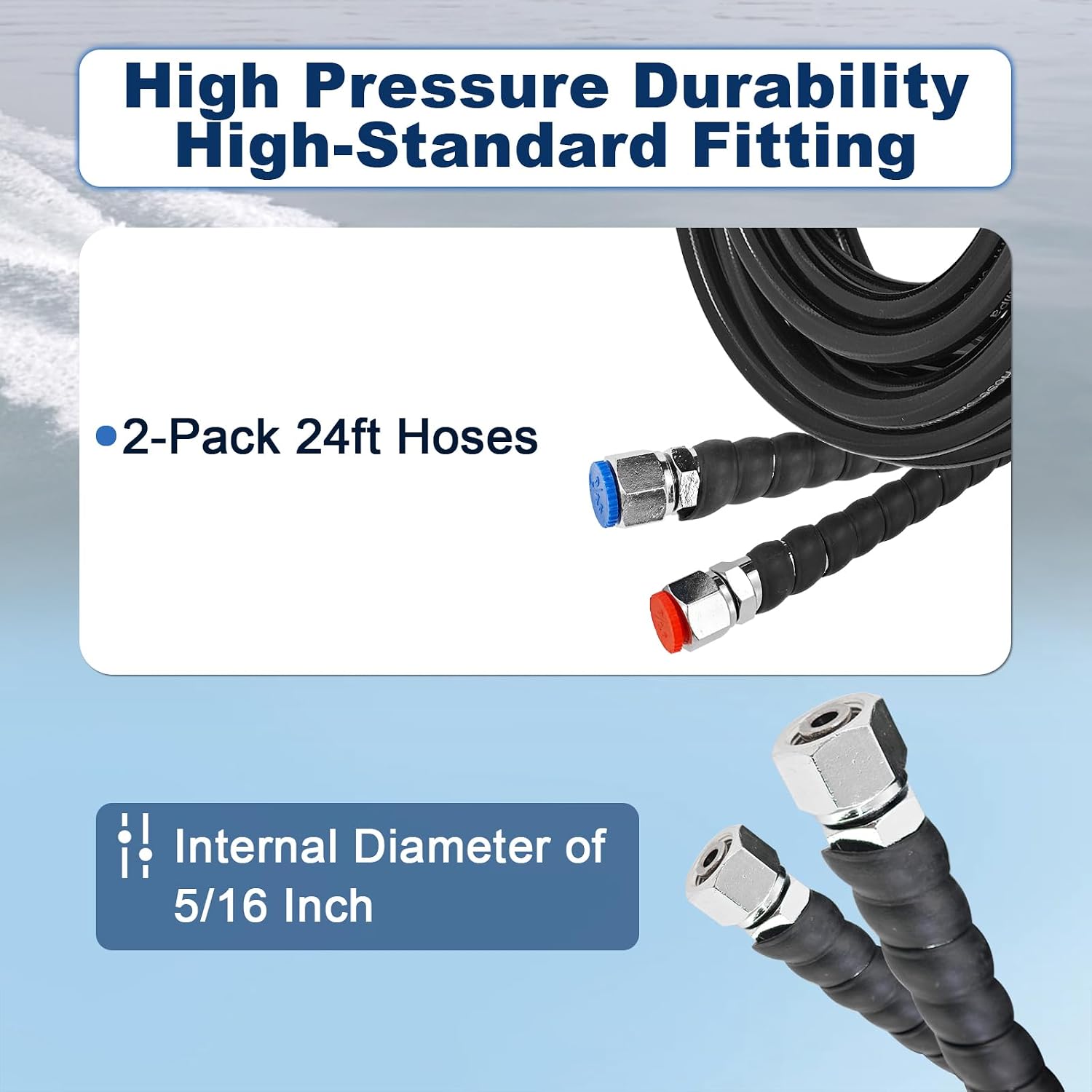 HO5124 Outboard Hydraulic Steering Hose Compatible with SeaStar Outboard | HO-5124 24ft Hydraulic Hose Kit Compatible with SeaStar Outboard Steering Fit for Teleflex Marine