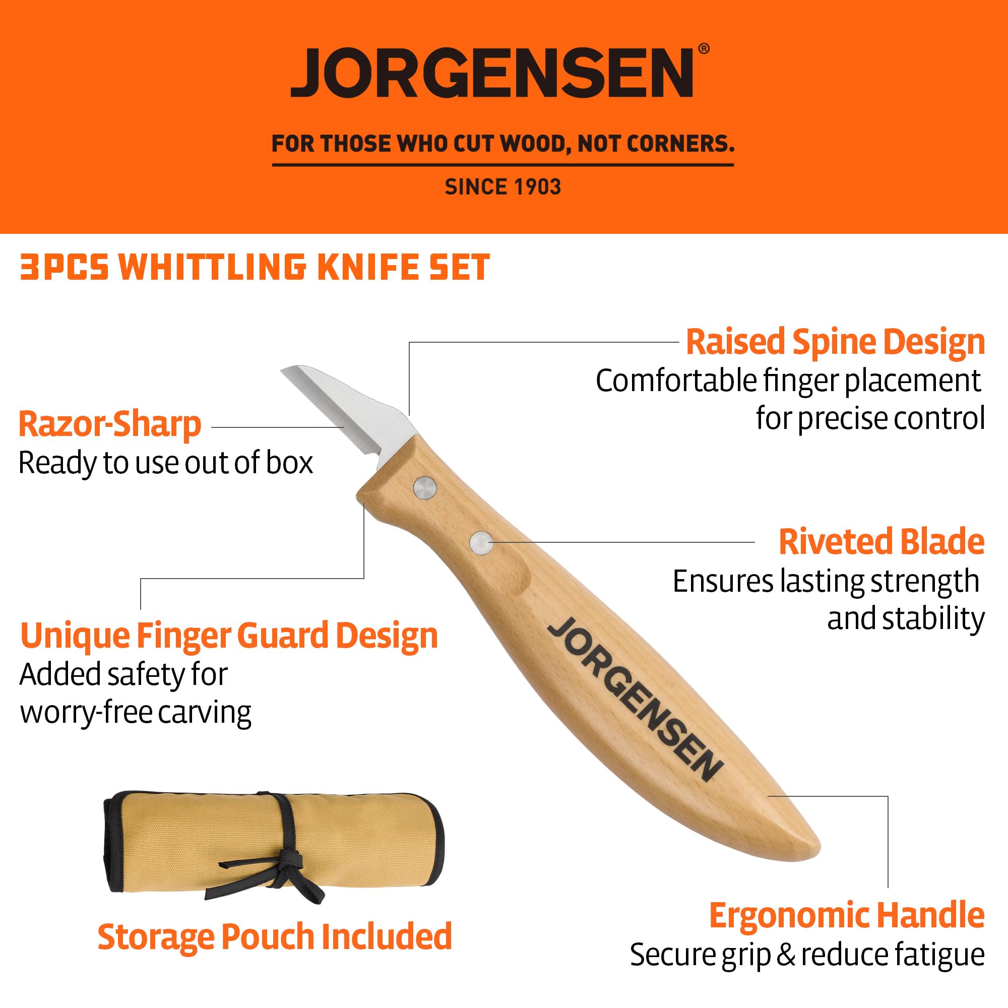 Jorgensen 3-Piece Wood Carving Tool Set with Stainless Steel Knives — Amazon image 2