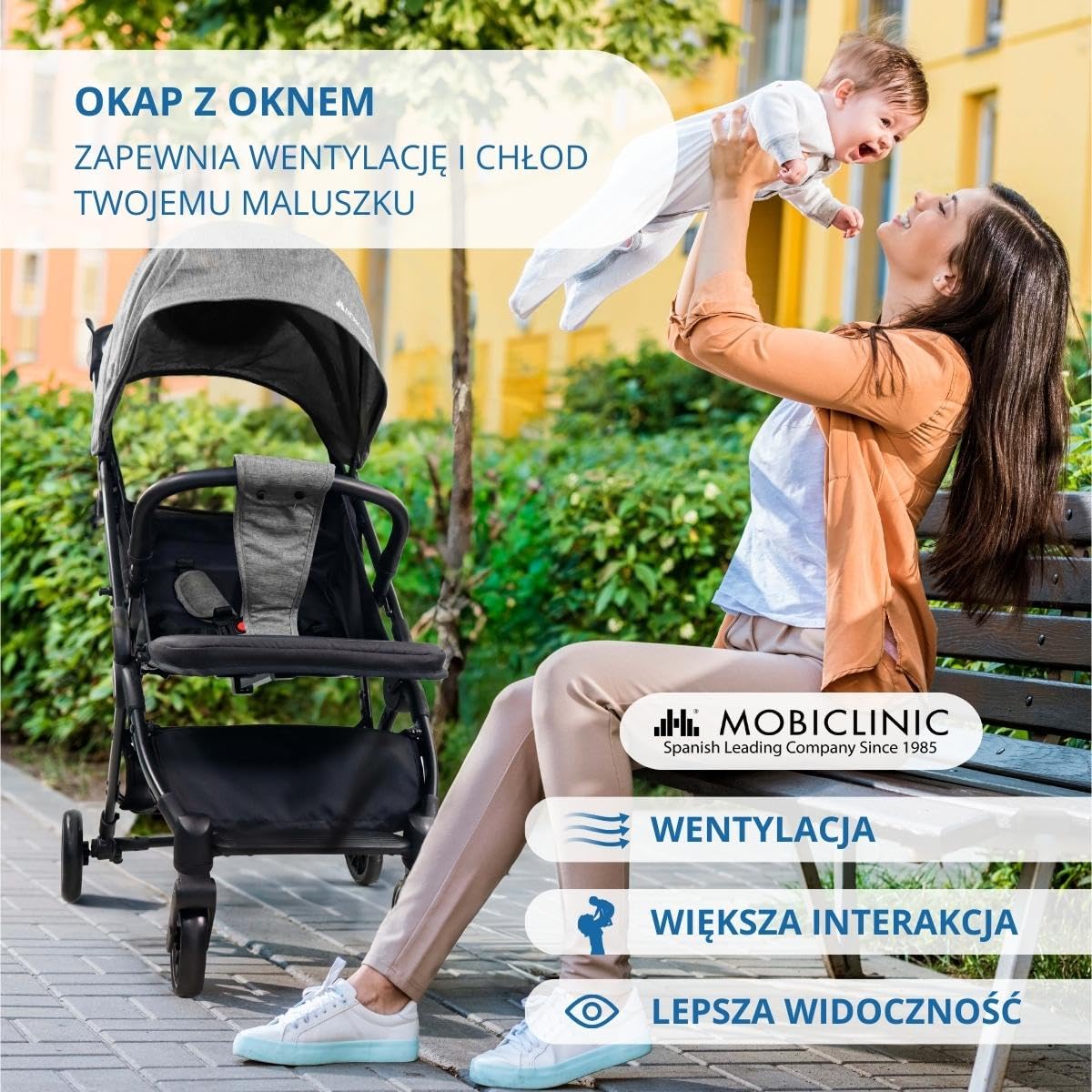 Mobiclinic® kids, Wózek spacerowy, Ultrakompaktowy, Trip, 5-punktowe pasy bezpieczeństwa, Pałąk do przenoszenia, Koszyk, 0-36 miesięcy, Pełna regulacja, Pojedyncza rączka, Składana maska
