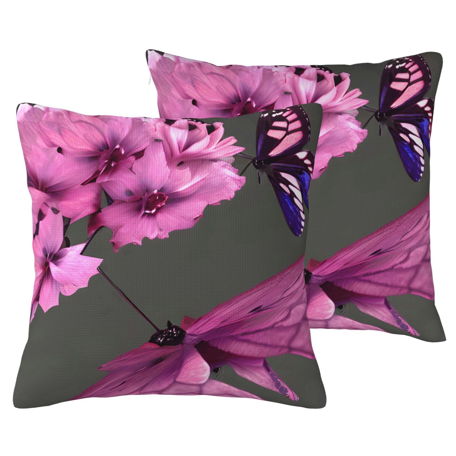 Housses de coussin en lin papillons fleurs lot de 2 pour canapé