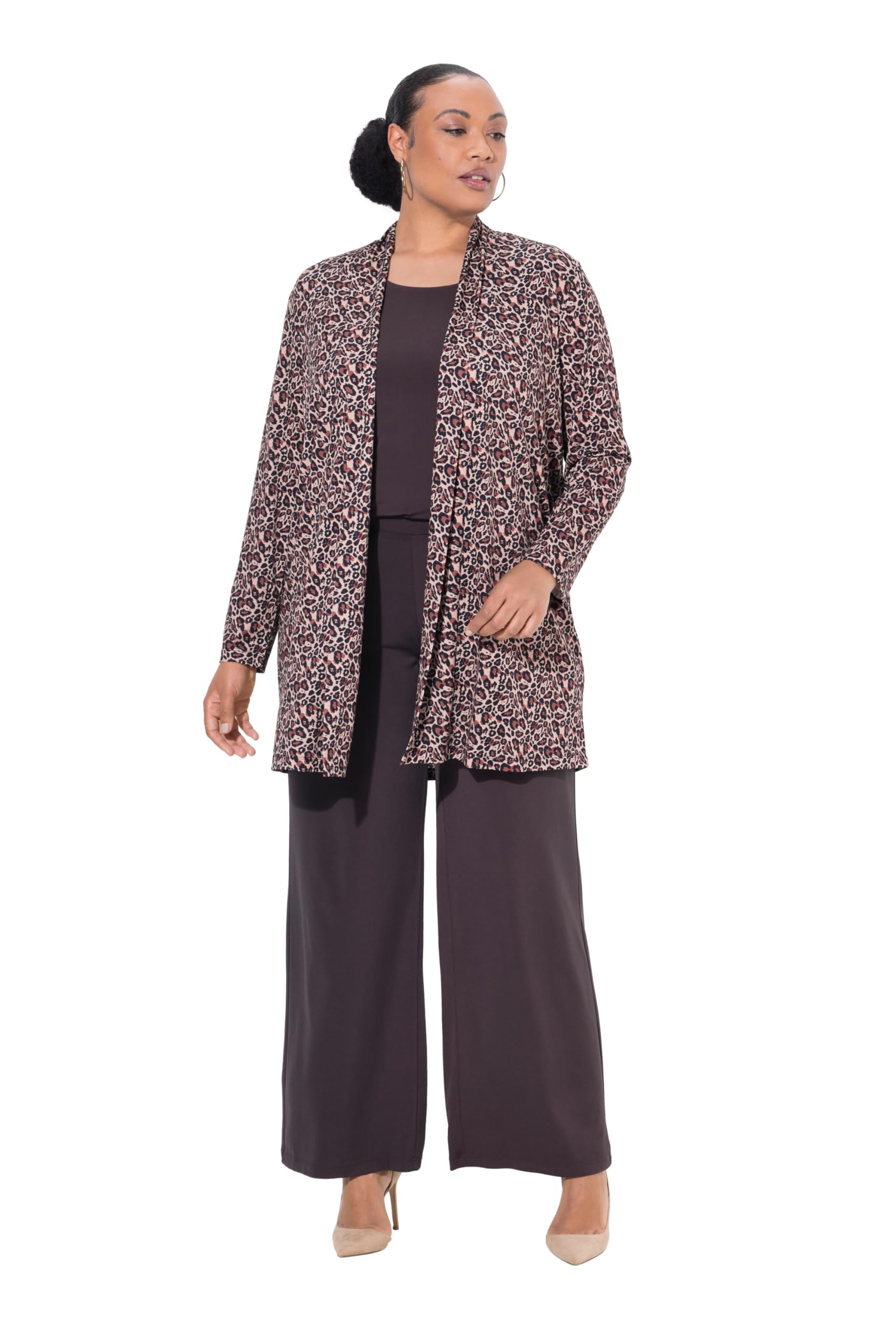 Ulla Popken Damen große Größen Übergrößen Plus Size Jerseyjacke, ohne Verschluss, V-Ausschnitt, Langarm 842806