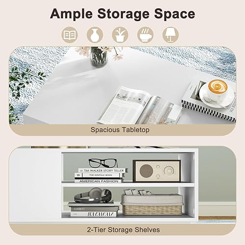 Miniatura 4 de GOFLAME Mesa de centro moderna con almacenamiento, mesa central de madera de 34 pulgadas con estantes de almacenamiento abiertos de 2 niveles, lado