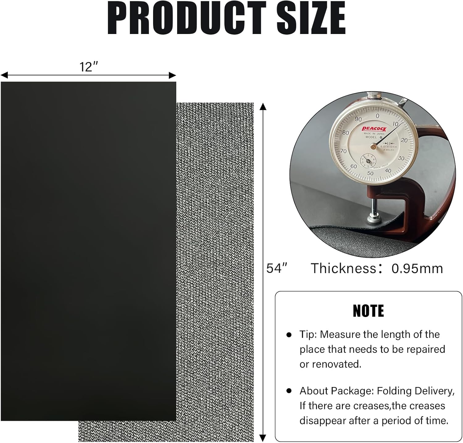 Faux Leather Fabric,54"x12" Thick Durable Synthetic Upholstery Leather Vinyl, Soft Smooth Waterproof, Durable,Replacement Renovate for Wallets, DIY Projects, Furniture,Car Seat 1 Foot