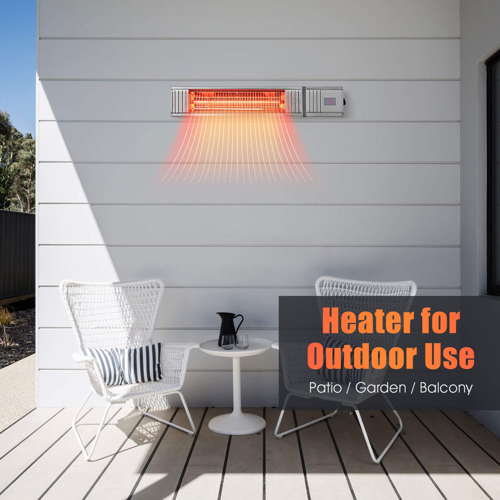 COSTWAY Wall-Mounted Patio Heater, 750W/1500W Infrared Heater with 9-Level  Adjustable, 24H Timer, Auto Shut Off, Remote Control, Install Multi-Angle  Adjustment, Outdoor Heater for Garage, Home : Patio, Lawn u0026 Garden -  Amazon.com