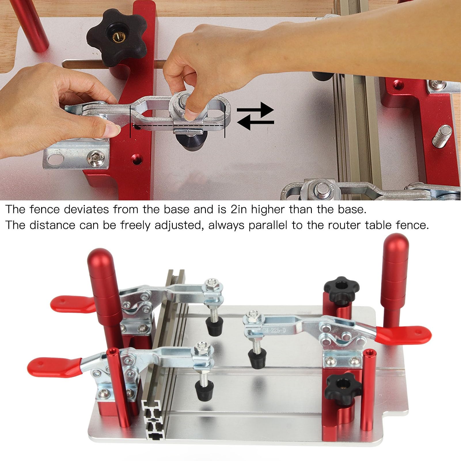Fresadora para Hacer Frente a Trineo, Fresadora para Mesa, Trineo, Plantilla para Carpintería, Base Superior de 2 Pulgadas, Accesorio Ajustable de 48 Mm, Ancho de Sujeción de