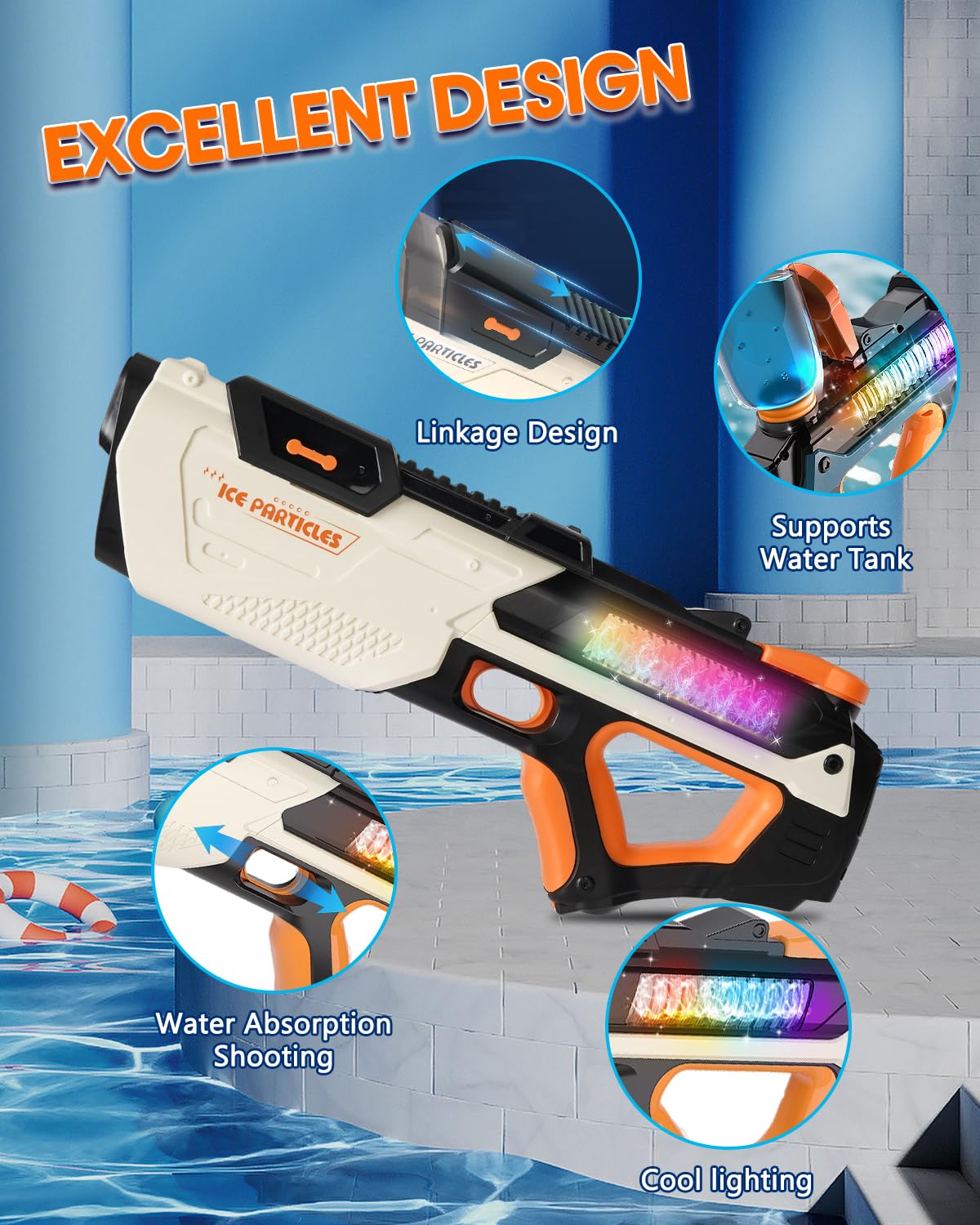 Pistola de agua eléctrica, pistola de agua con luz de bozal, pistola Pistola de agua eléctrica, pistola de agua con luz de bozal, pistola