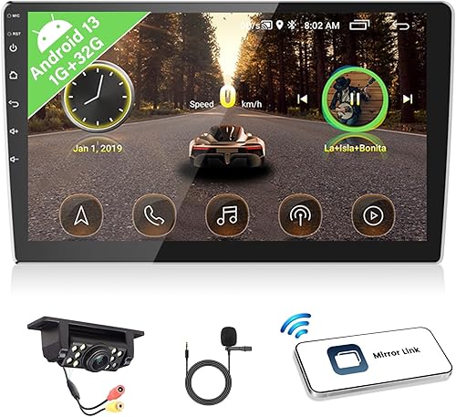 2+32G Android 11 Estéreo de coche doble DIN con Apple Carplay Android Auto Espejo Link Cambio de fondo de pantalla Tema 10 pulgadas Unidad principal