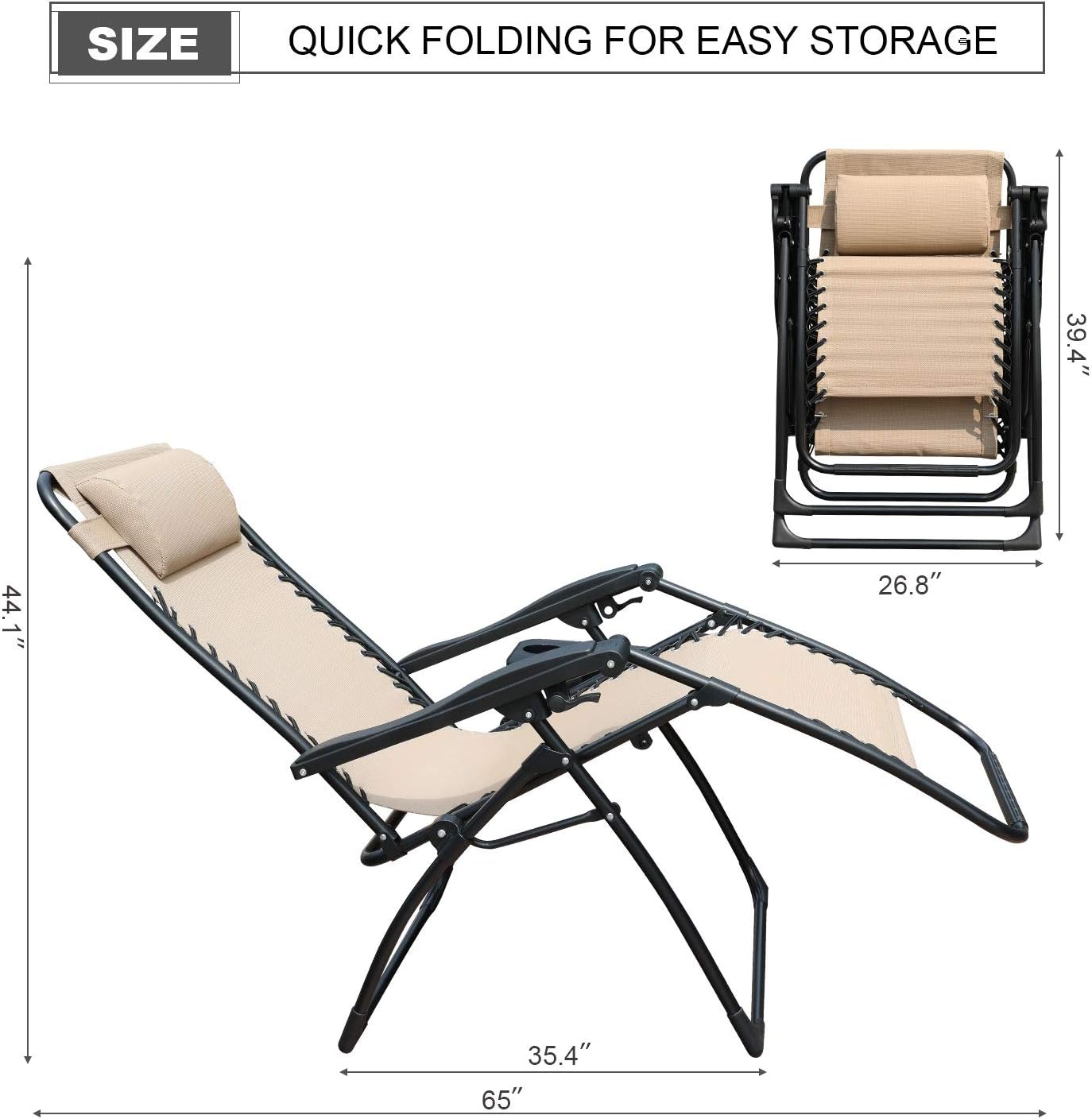 GOLDSUN Zero Gravity Chair Patio Folding Lawn Lounge Chairs Outdoor Foldable Camp Reclining Lounge Chair with sidetable for Backyard Porch Swimming Poolside and Beach Set of 2 (Beige) : Patio, Lawn & Garden