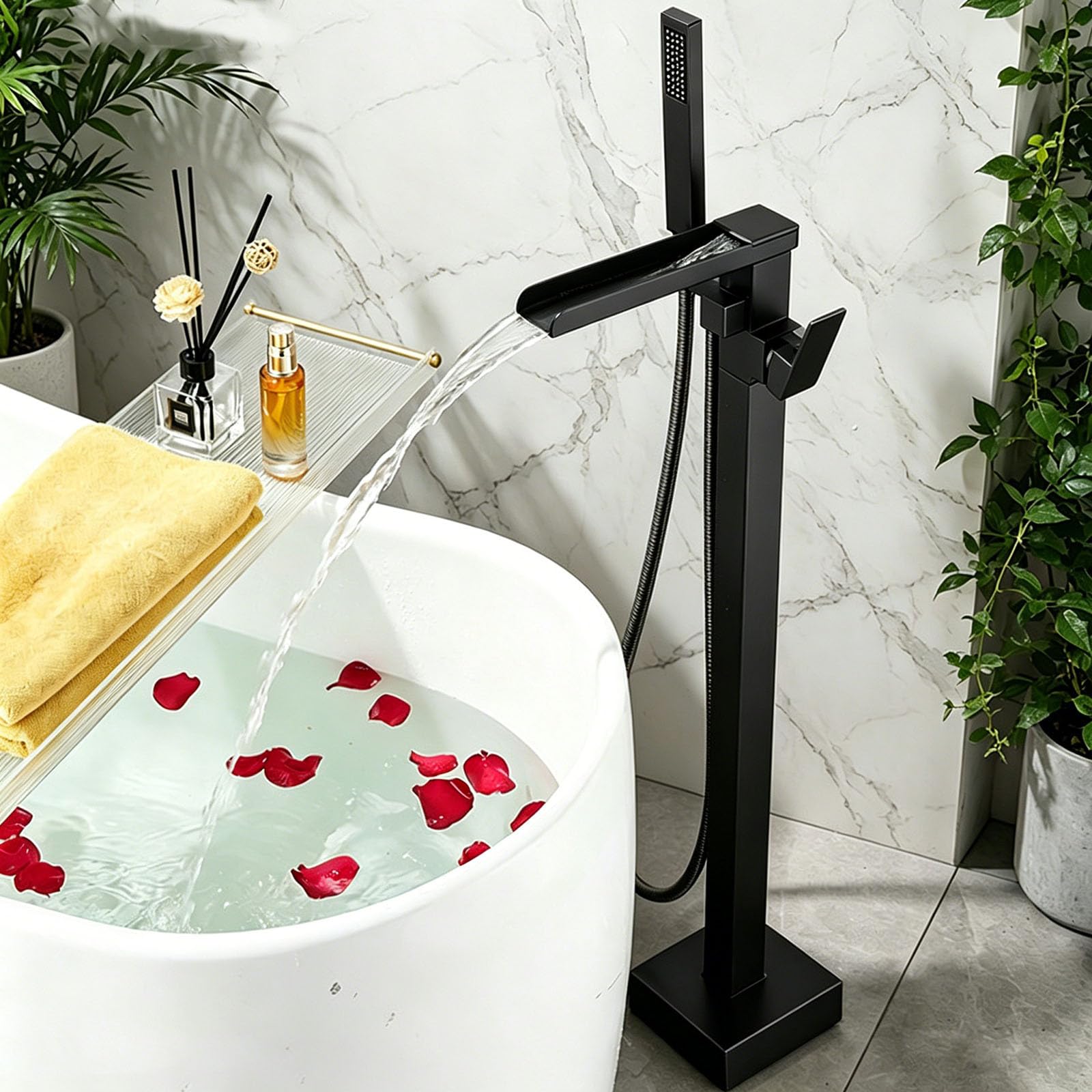 Robinet sur pied baignoire cascade à rotation 360° pour un confort de douche optimal