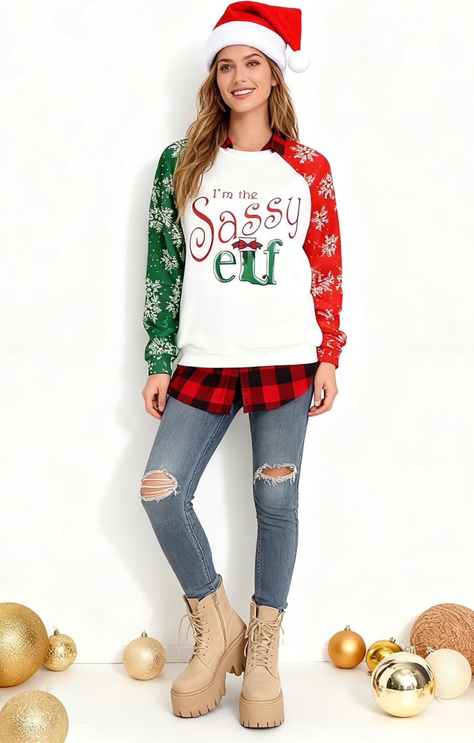 Fiscrat Women Im The Sassy Elf Sweatshirts Merry Christmas Sweatshirts Funny Pullover Christmas Lightweight Tops Shirts