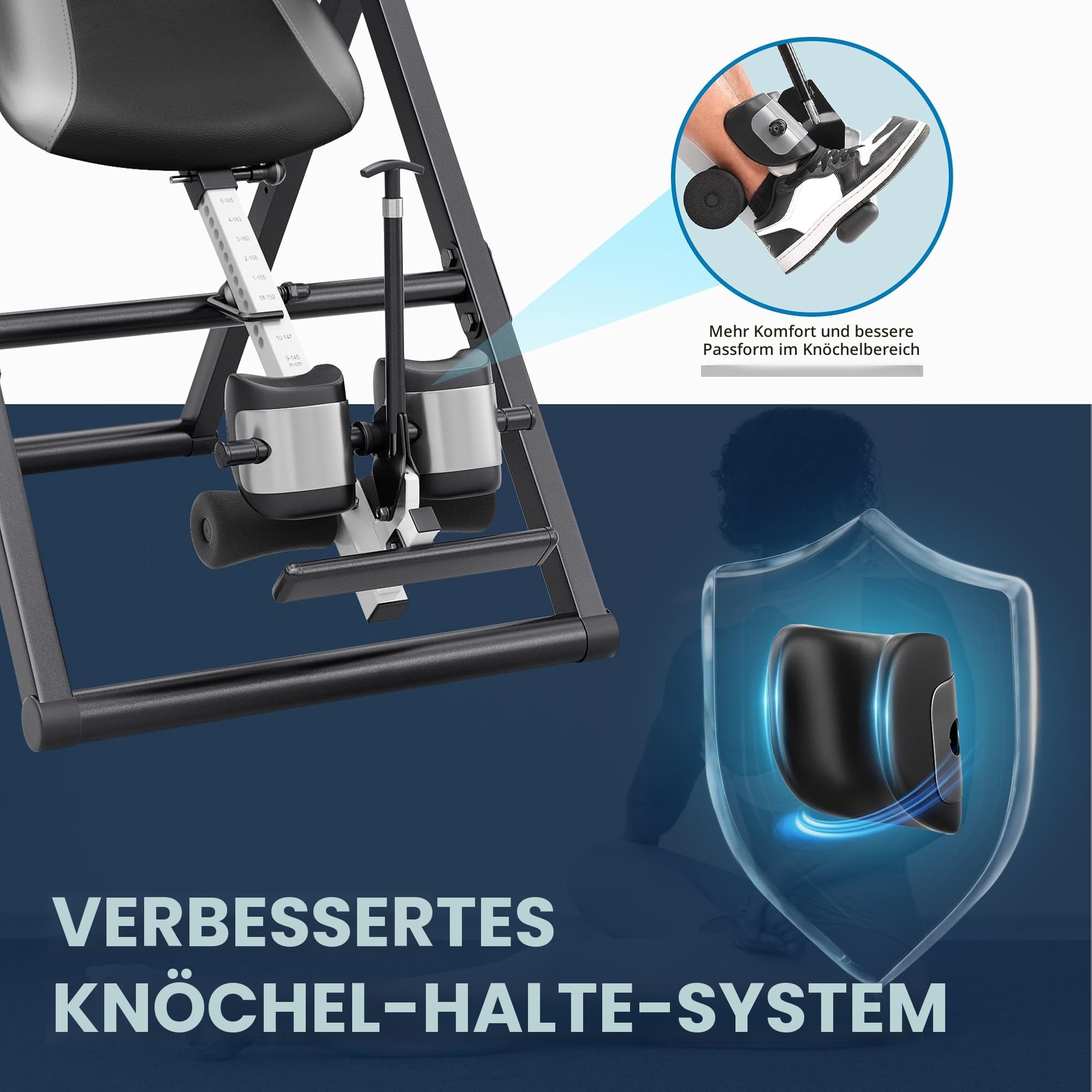 YOLEO Inversionsbank für Rückenschmerzen 2026, Faltbarer Inversionstisch mit abnehmbarem Lendenpolster, wendbare Knöchelhalterungen, einfache Montage
