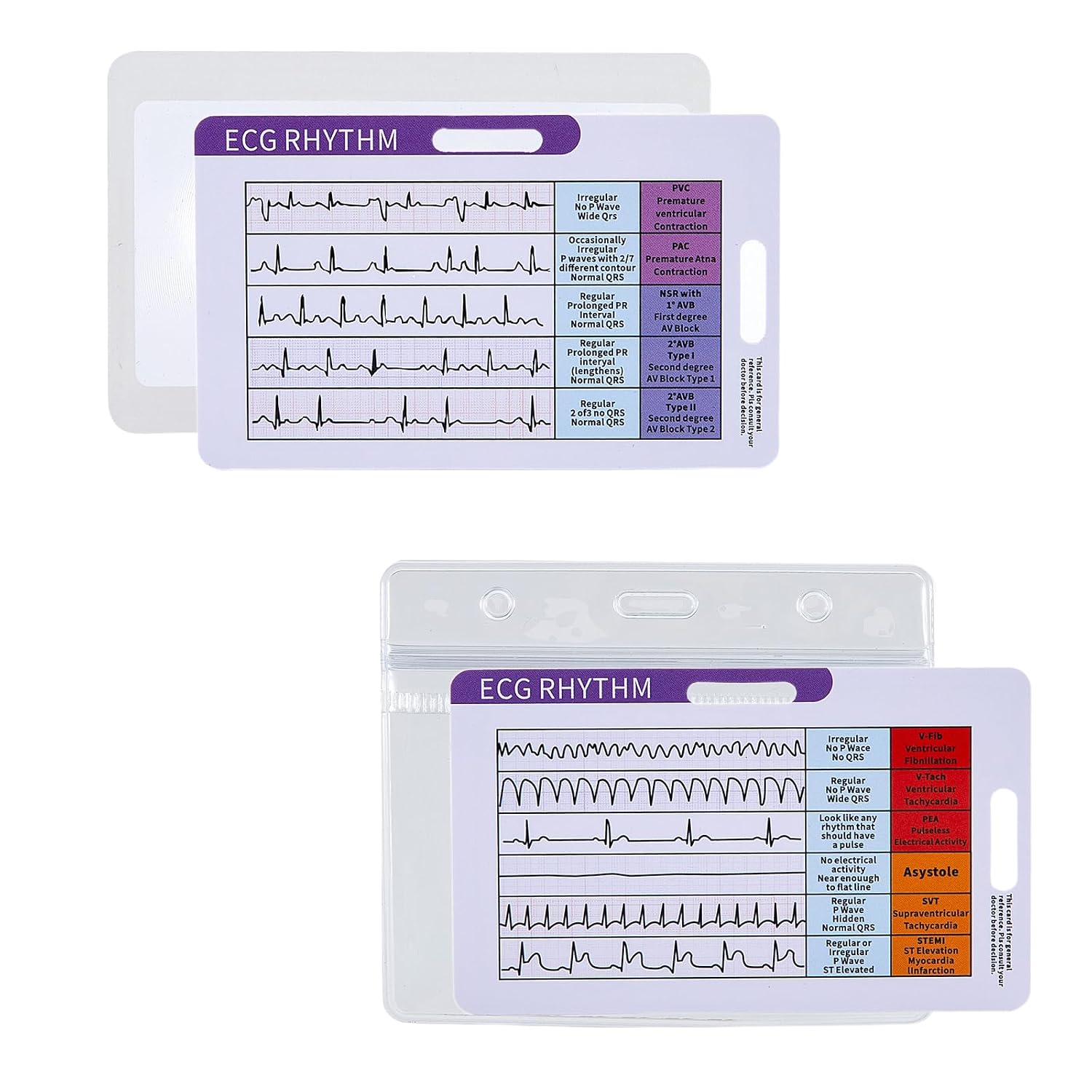 EKG Rhythm Interpretation Badge Card, Quick Reference Guide - with 3X Pocket Magnifier & Badge Holder, for Nurses, Students, KardiaMobile (3.94”x3.35”)