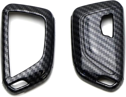 Miniatura 9 de iJDMTOY Carcasa para llavero con patrón de fibra de carbono negro brillante con borde cromado compatible con Cadillac CT5 CT6 XTS XT4 XT5 ATS 2020