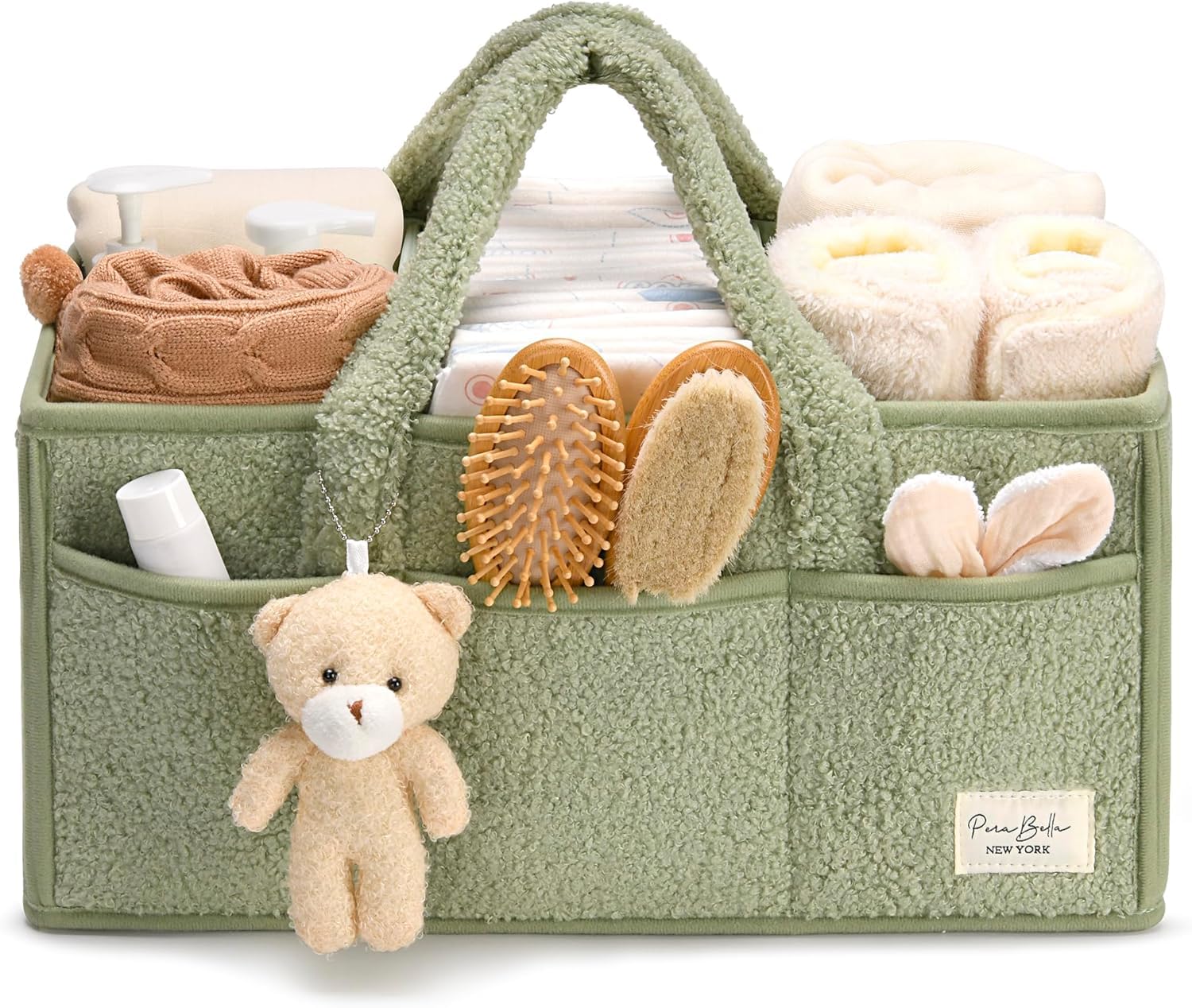 Diaper Caddy Organizer for Baby Essentials - Portable Nursery Storage Basket with Removable Dividers, Changing Table Organizer for Diapers, Wipes & Clothes, Baby Showers Gift - Lily Green-image-35