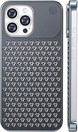 Funda para teléfono compatible con iPhone 15 Pro Max de aleación de aluminio disipación de calor, transpirable, refrescante, hueca, sin bordes,