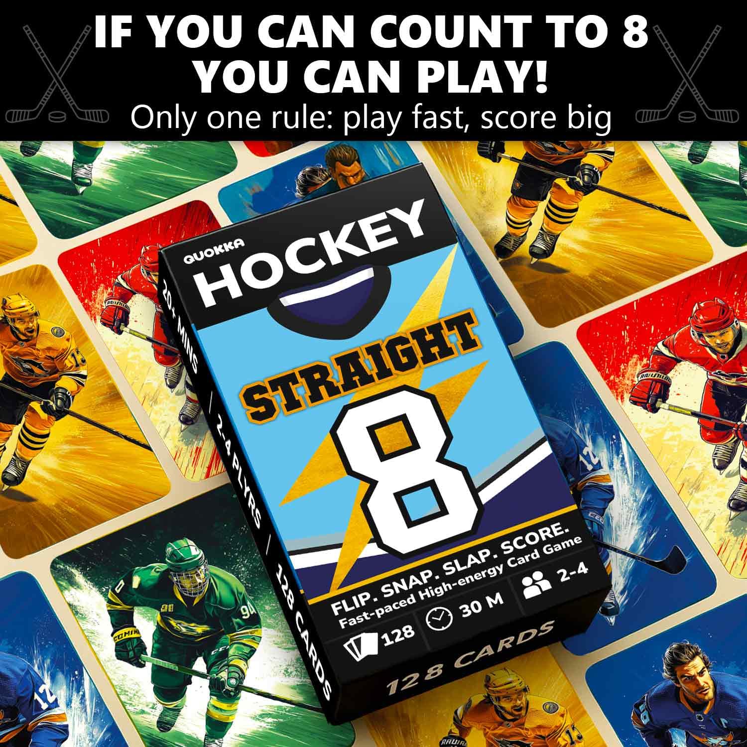 QUOKKA Hockey Fast-Paced Card Game for Kids & Adults, 128 Cards & Easy Rules, Quick & Fun Matching Game, 2-4 Players, Ages 8+ - Image 2