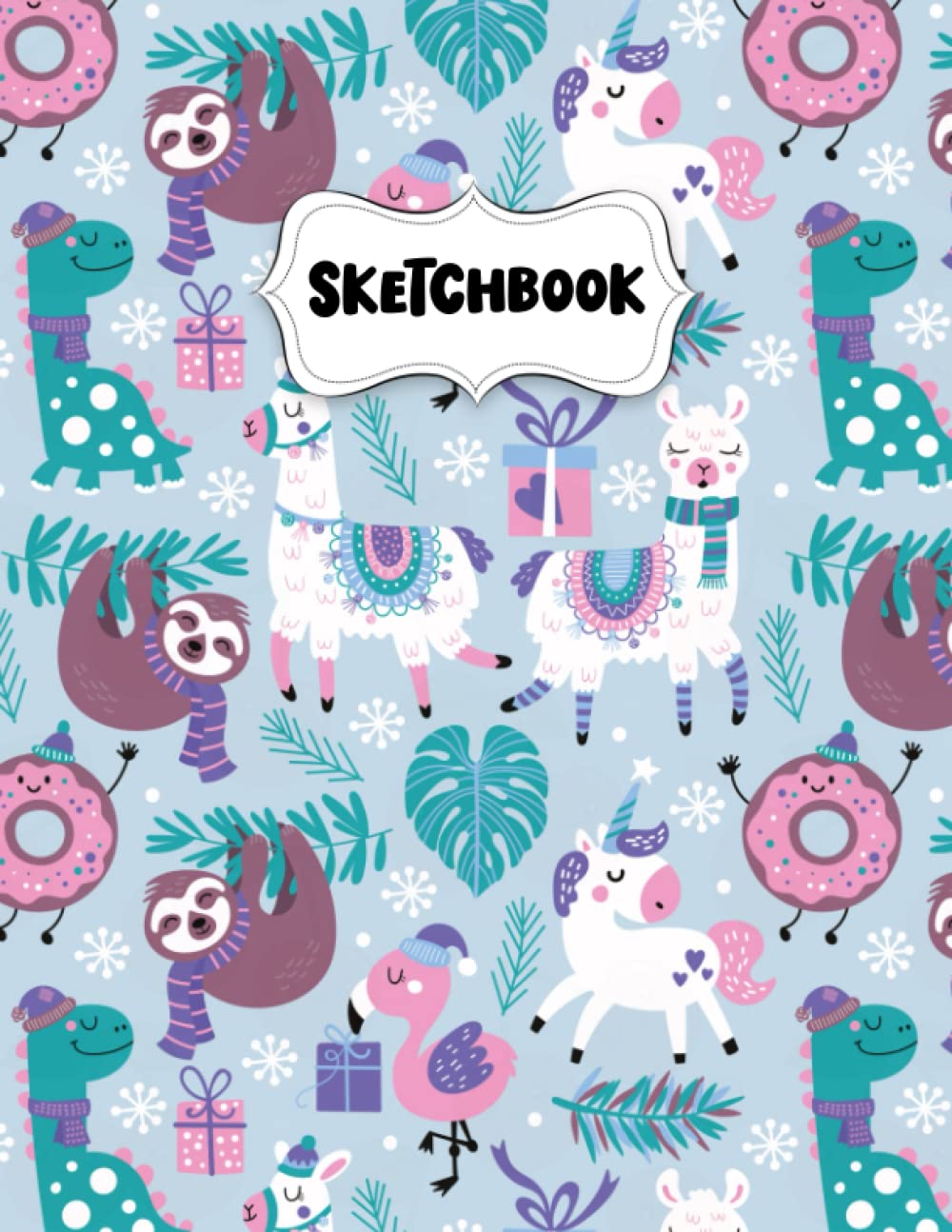 Sketchbook: Sloth Llama Unicorn and Dinosaur Sketch Book for Drawing: Blank Sketch Pad for Drawing for Kids: Sketchpad for Drawing for Kids, Bleed Proof Art Sketch Book 8.5 x 11
