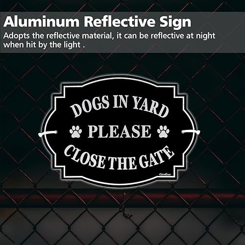 Miniatura 4 de Letrero con texto en inglés Dogs in Yard Please Close the Gate, 9.5 x 6.7 pulgadas, aluminio reflectante, resistente a la decoloración, uso en