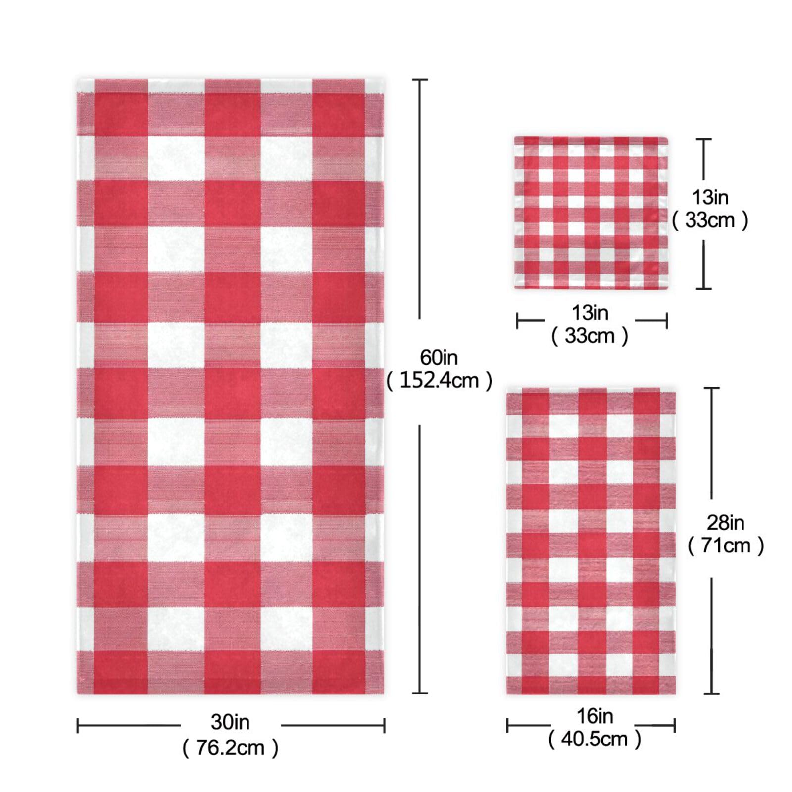 Buffalo Plaid w kratkę czerwone białe miękkie ręczniki do twarzy zestaw 3 sztuk, 1 ręcznik kąpielowy 1 ręcznik do rąk 1 myjka do łazienki kuchni