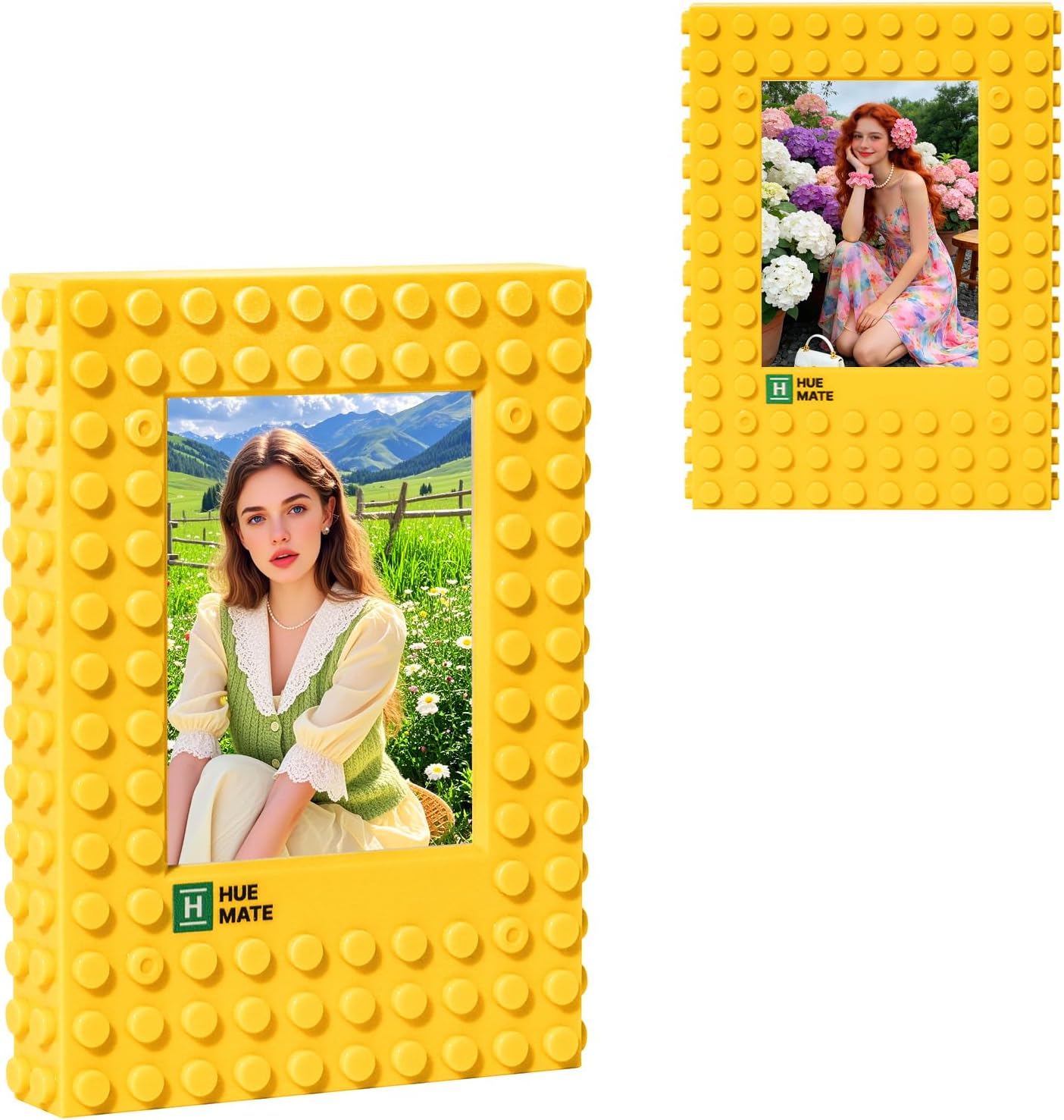 Magnetic Block Photo Frame for Fujifilm Instax Mini Film 3 Inch, DIY Brick Style Fridge Magnet Picture Holder for Locker, Office, Home Decor, Yellow, 1 Pack No Doll Included
