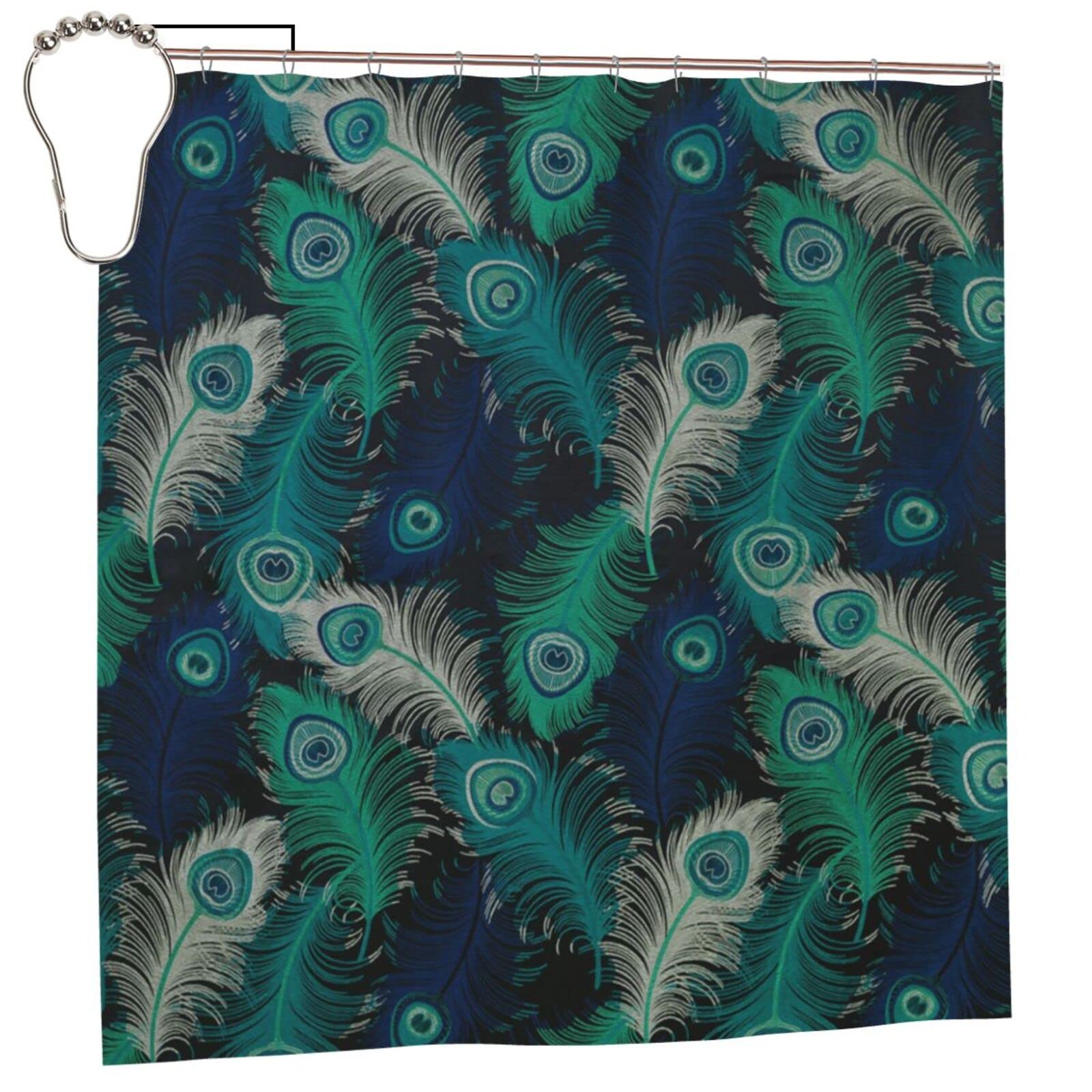 Rideau de douche paon 183x183 cm imperméable et lavable avec ses 12 crochets de salle de bain