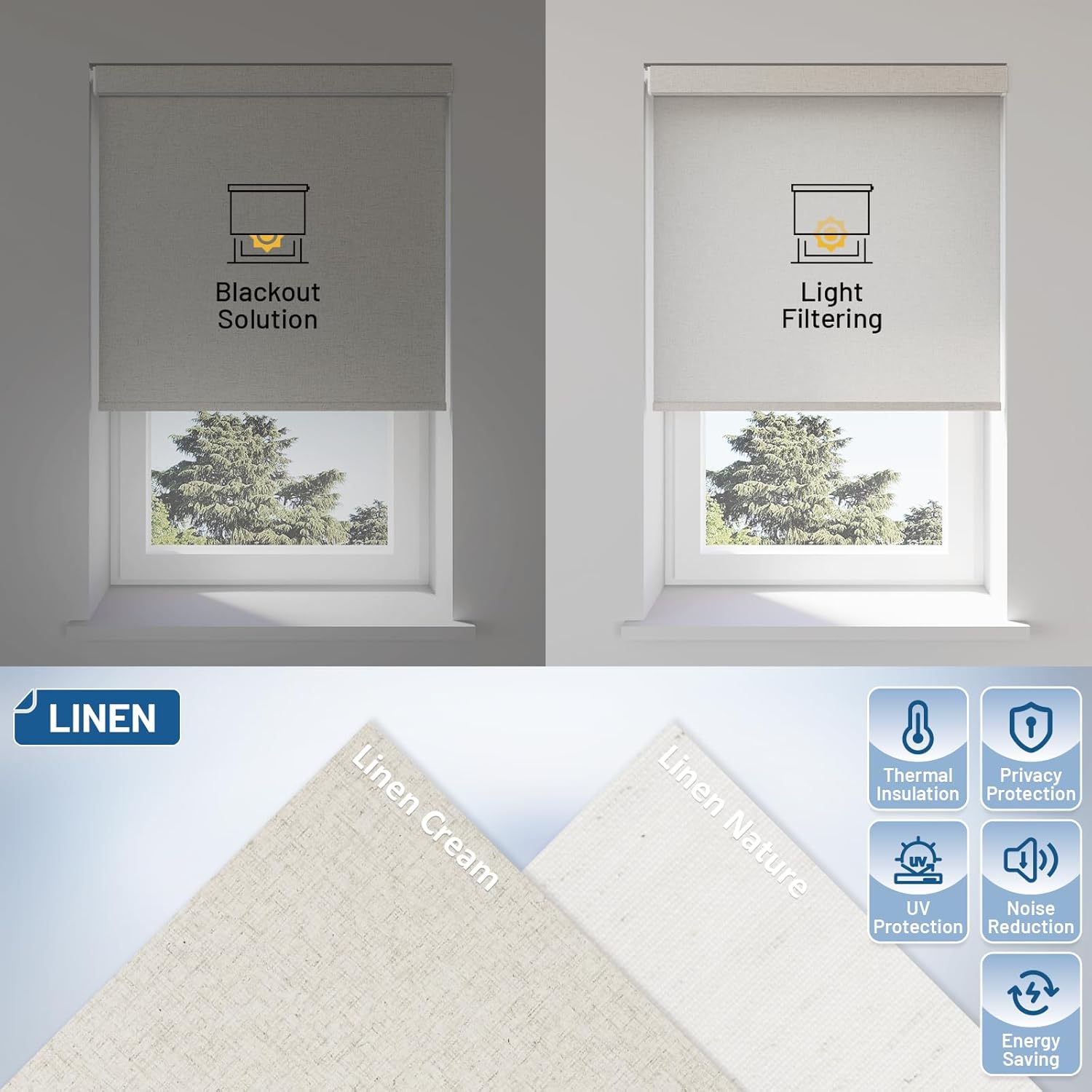 No Drill Motorized Blinds with Remote, No Tools Automatic Blinds for Window, Blackout Motorized Shades, Light-Filtering Smart Blind, Dry Battery, Customized Size, Linen