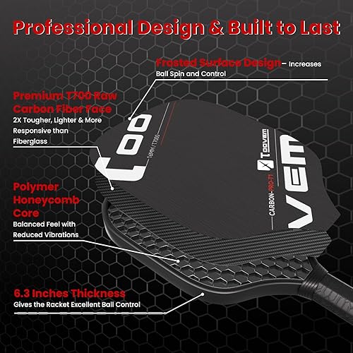 Miniatura 5 de Toovem Max T3 Carbon Fiber Pickleball Paddles Set of 2  Lightweight T300 Pickleball Paddle Carbon Fiber Racket, 2 Pickle Ball Paddles Gifts with Bag